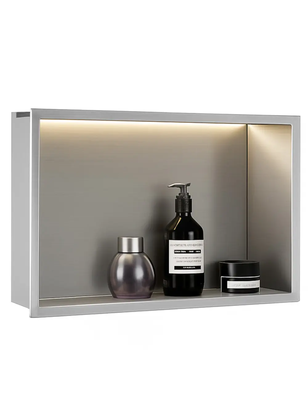 Raft baie încastrat în perete cu LED mărime 30x45 cm culoare crom periat model Steel Brush [4]