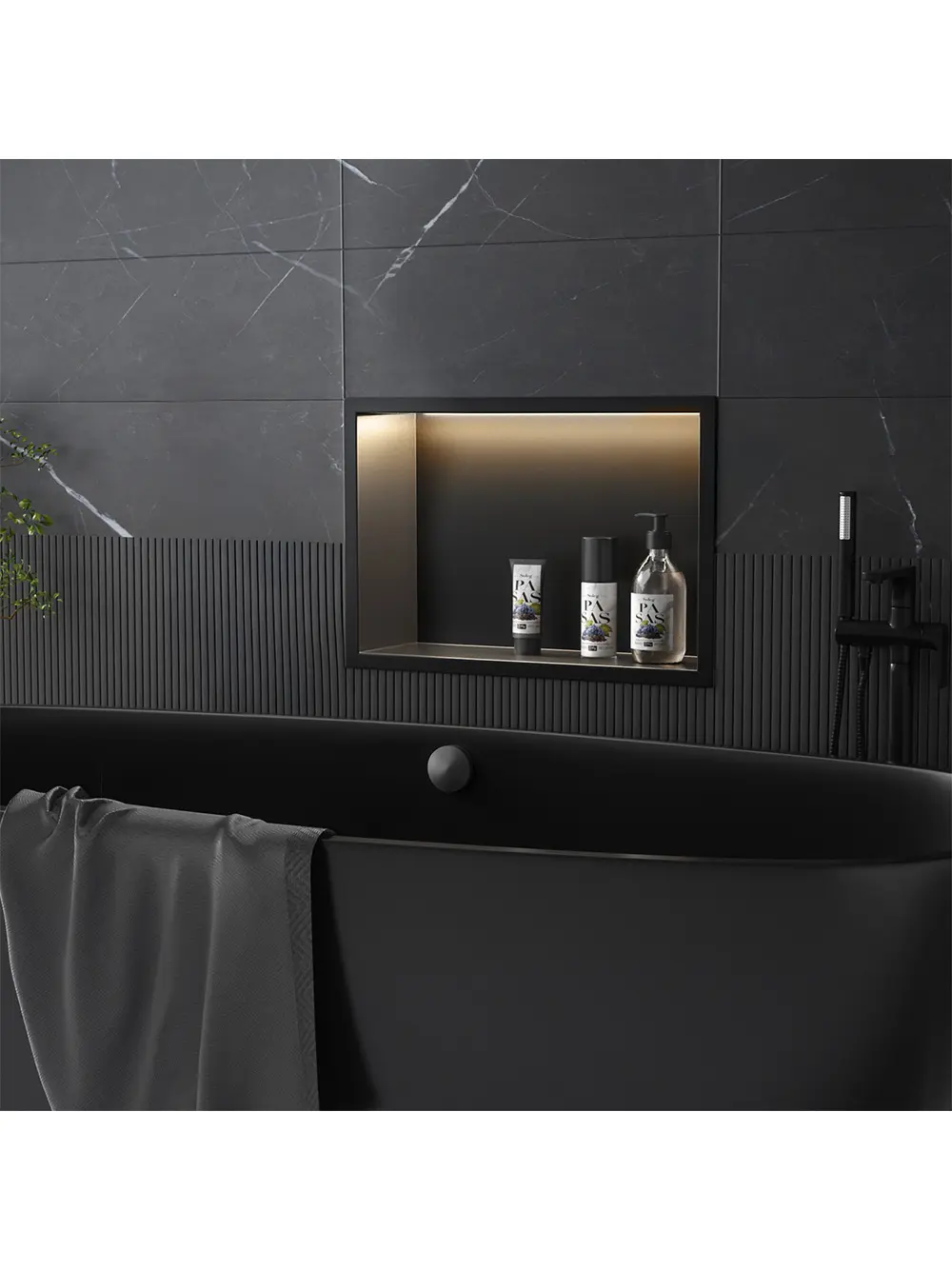 Raft baie încastrat în perete cu LED mărime 30x45 cm culoare negru mat model Black [2]