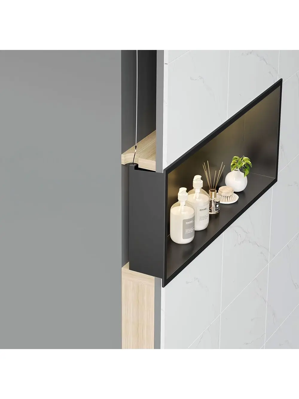 Raft baie încastrat în perete cu LED mărime 30x45 cm culoare negru mat model Black [6]