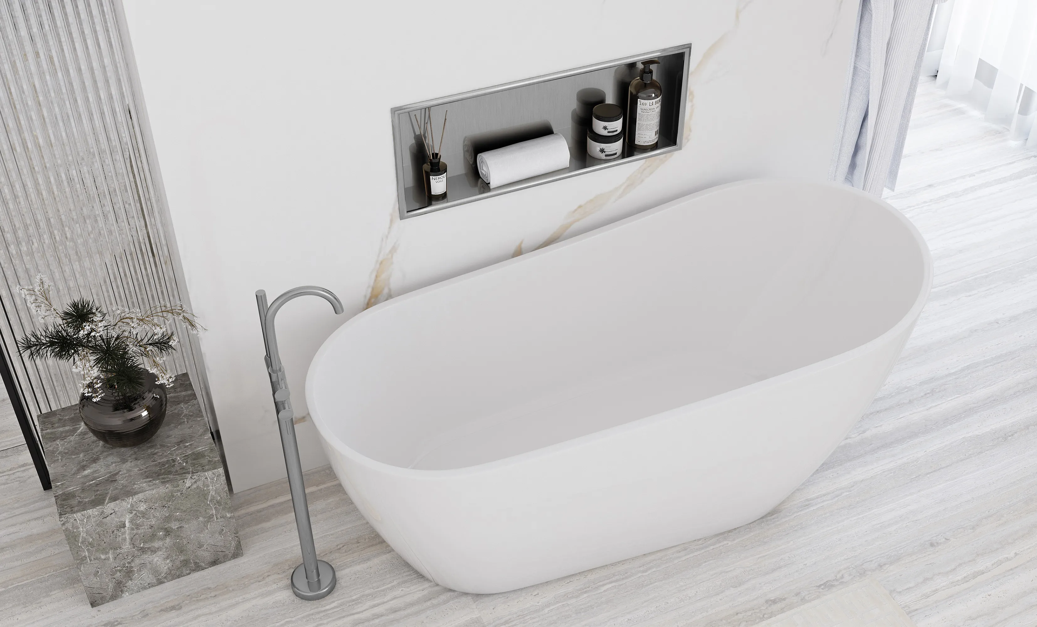 Raft baie încastrat în perete mărime 30x60 cm culoare crom periat model dreptunghiular Chrom Brushed [7]