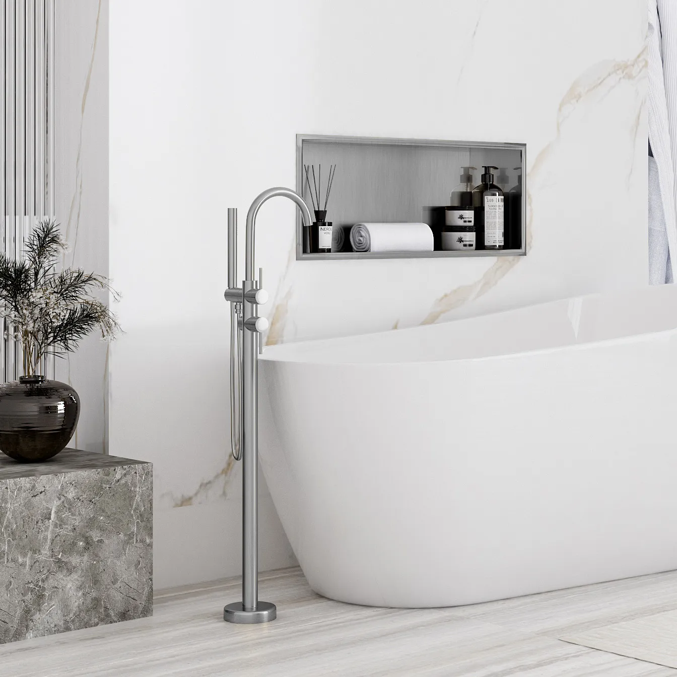 Raft baie încastrat în perete mărime 30x60 cm culoare crom periat model dreptunghiular Chrom Brushed [3]
