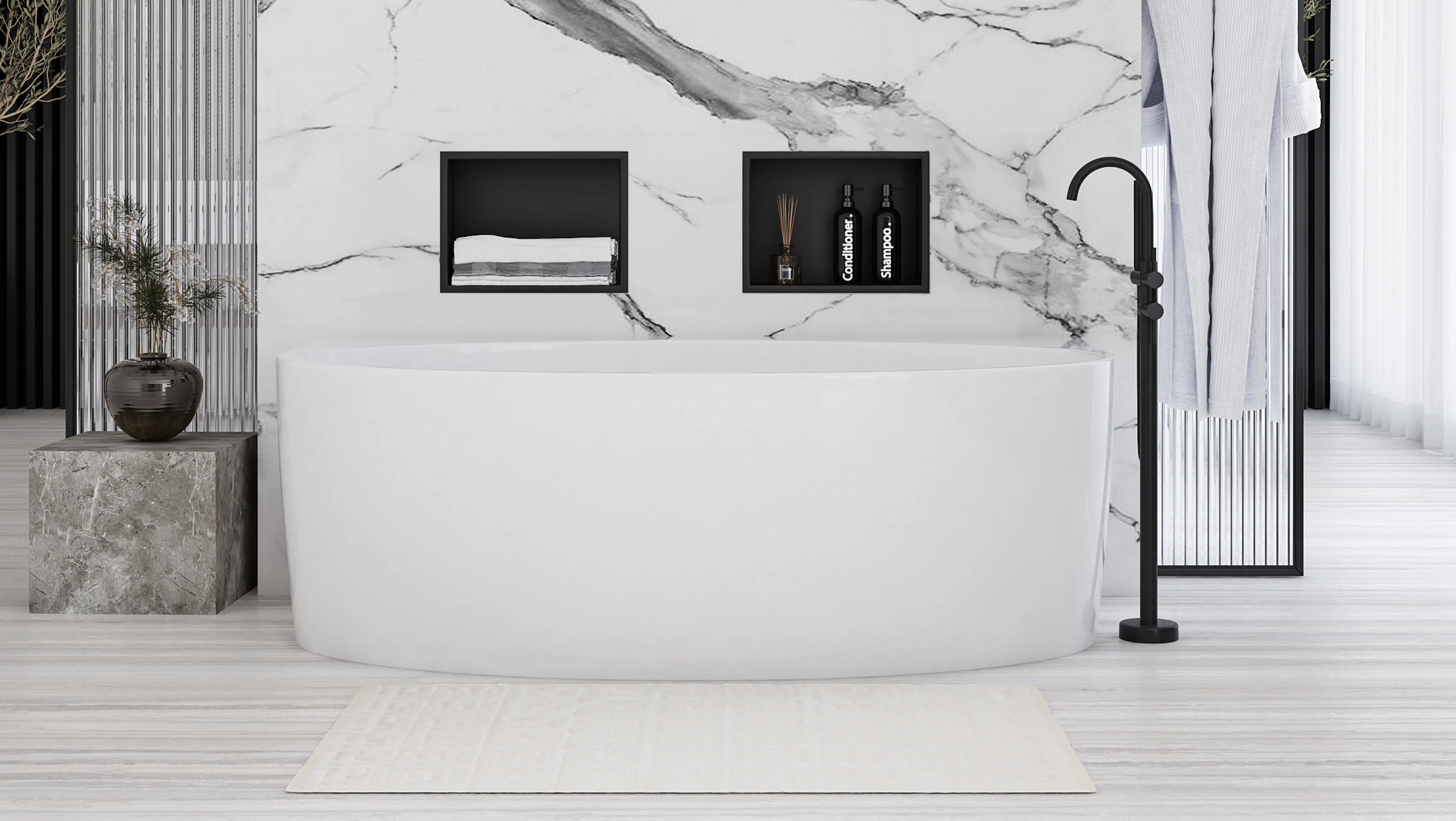 Raft baie încastrat în perete mărime 30x30 cm culoare negru mat model pătrat Black Matt [7]