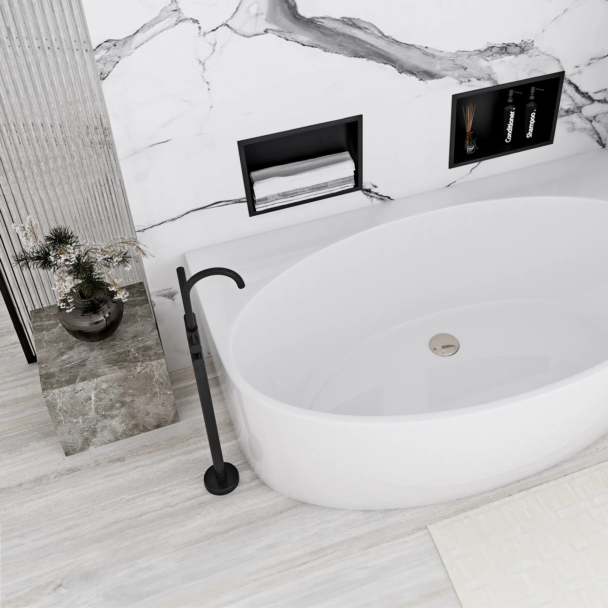 Raft baie încastrat în perete mărime 30x30 cm culoare negru mat model pătrat Black Matt [3]