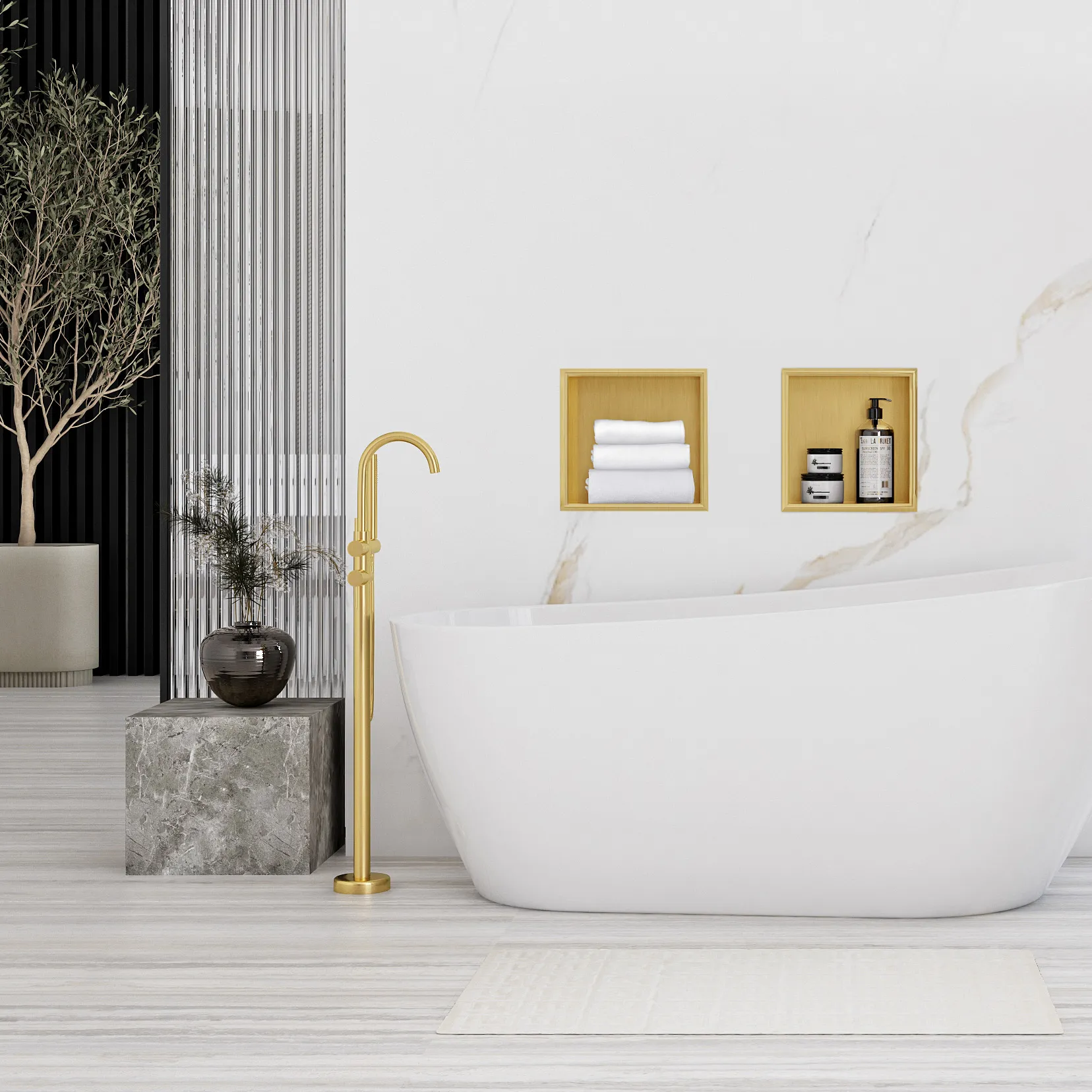 Raft baie încastrat în perete mărime 30x30 cm culoare auriu periat model dreptunghiular Gold Brushed [6]