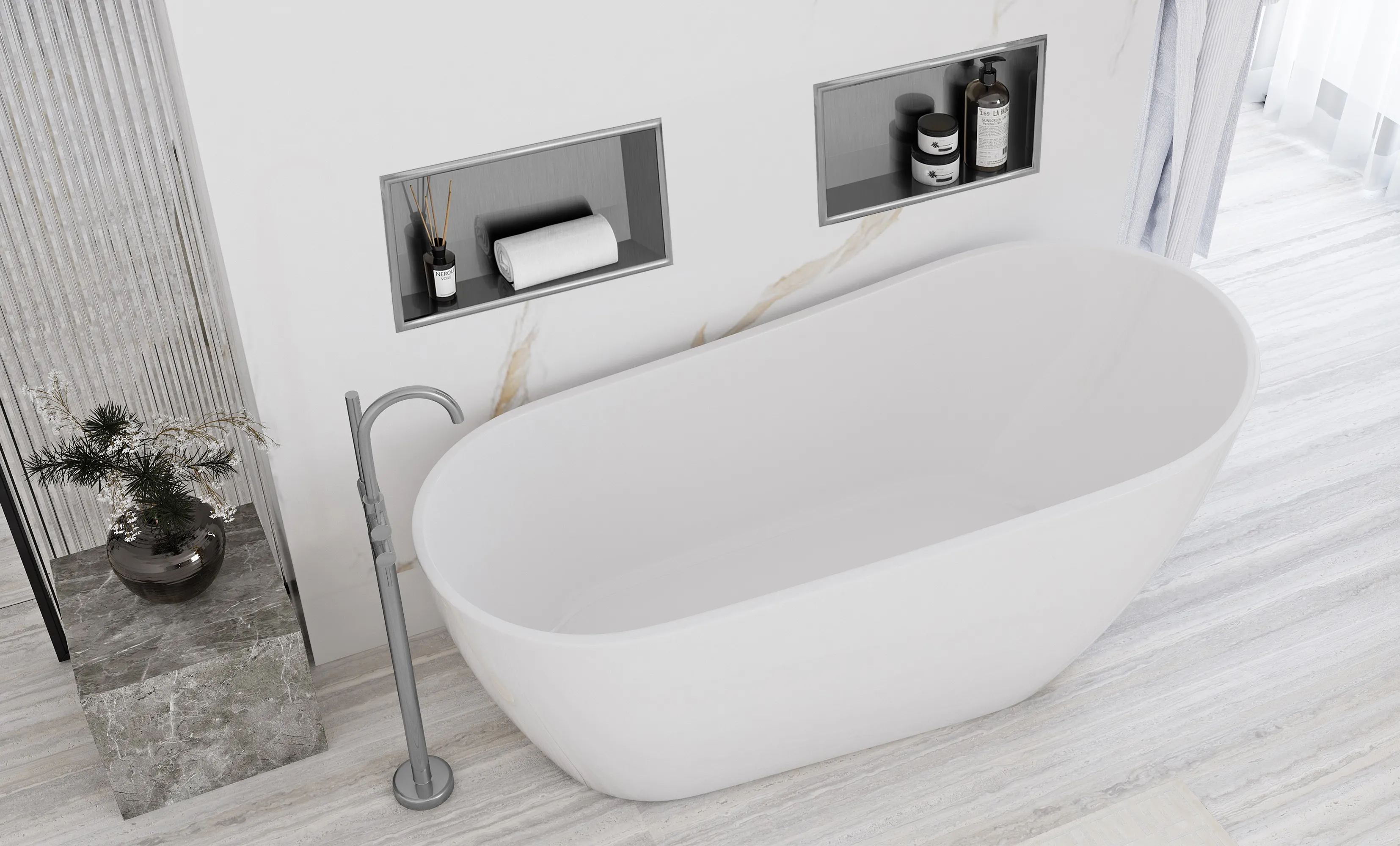 Raft baie mărime 30x45 cm culoare oțel periat model dreptunghiular încastrat în perete Steel Brushed [7]