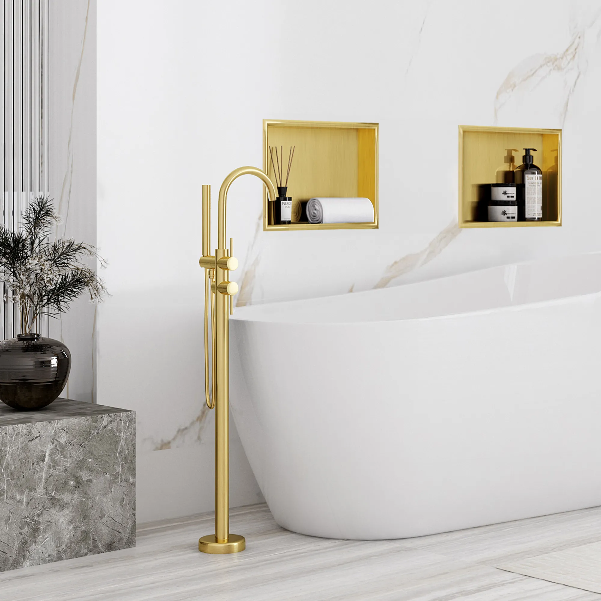 Raft baie încastrat în perete mărime 30x30 cm culoare auriu periat model dreptunghiular Gold Brushed [3]