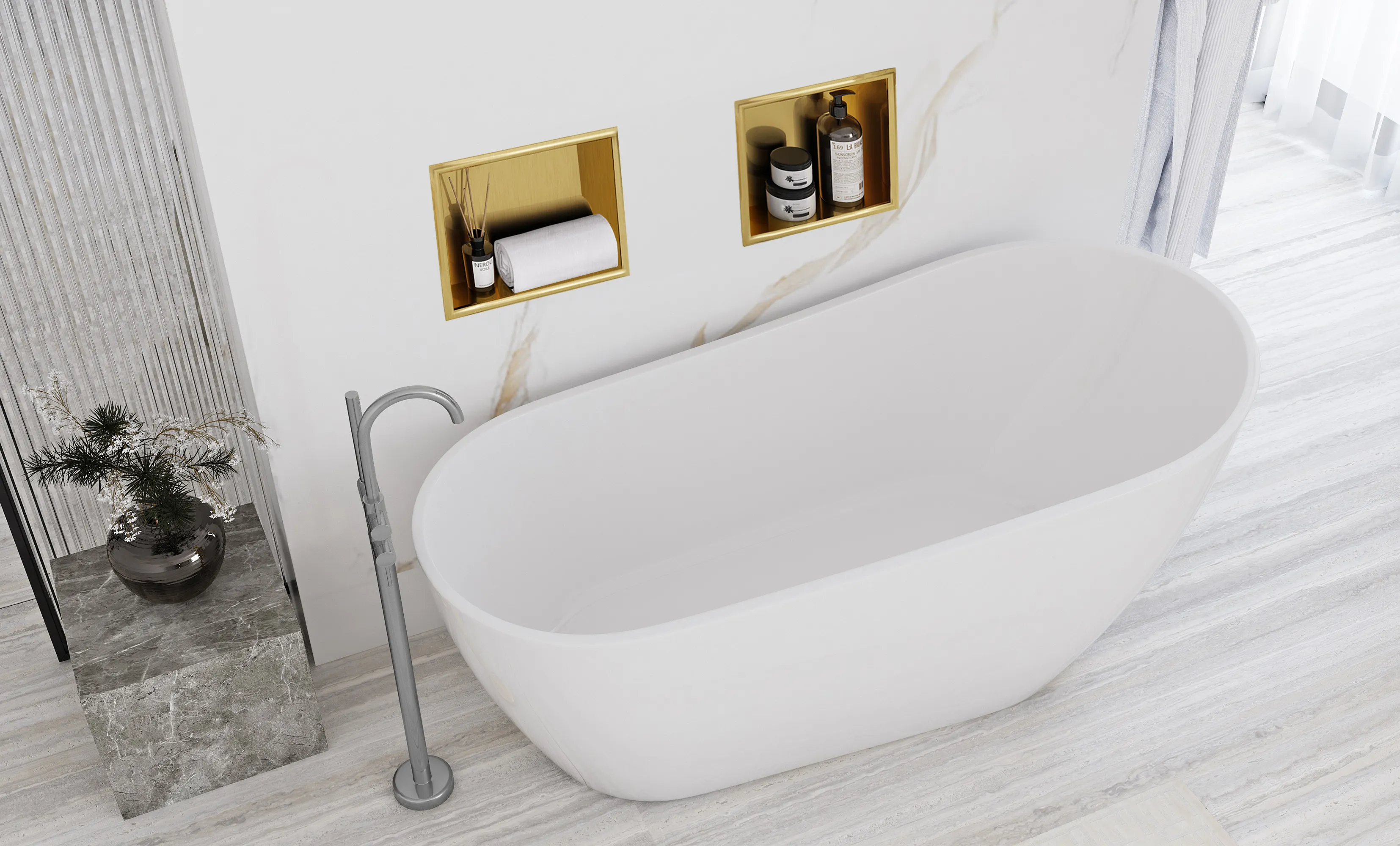Raft baie încastrat în perete mărime 30x30 cm culoare auriu periat model dreptunghiular Gold Brushed [7]