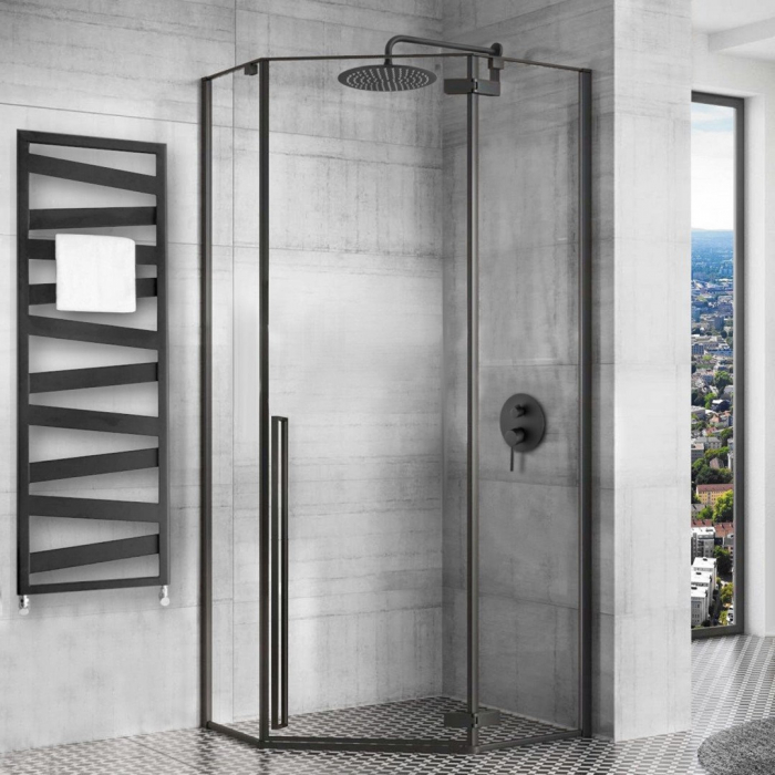 Cabină de duș batantă de colț mărime 100x100 cm culoare negru mat model Diamond Black Matt [2]