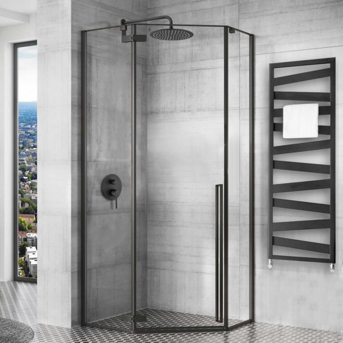 Cabină de duș batantă de colț mărime 100x100 cm culoare negru mat model Diamond Black Matt [3]