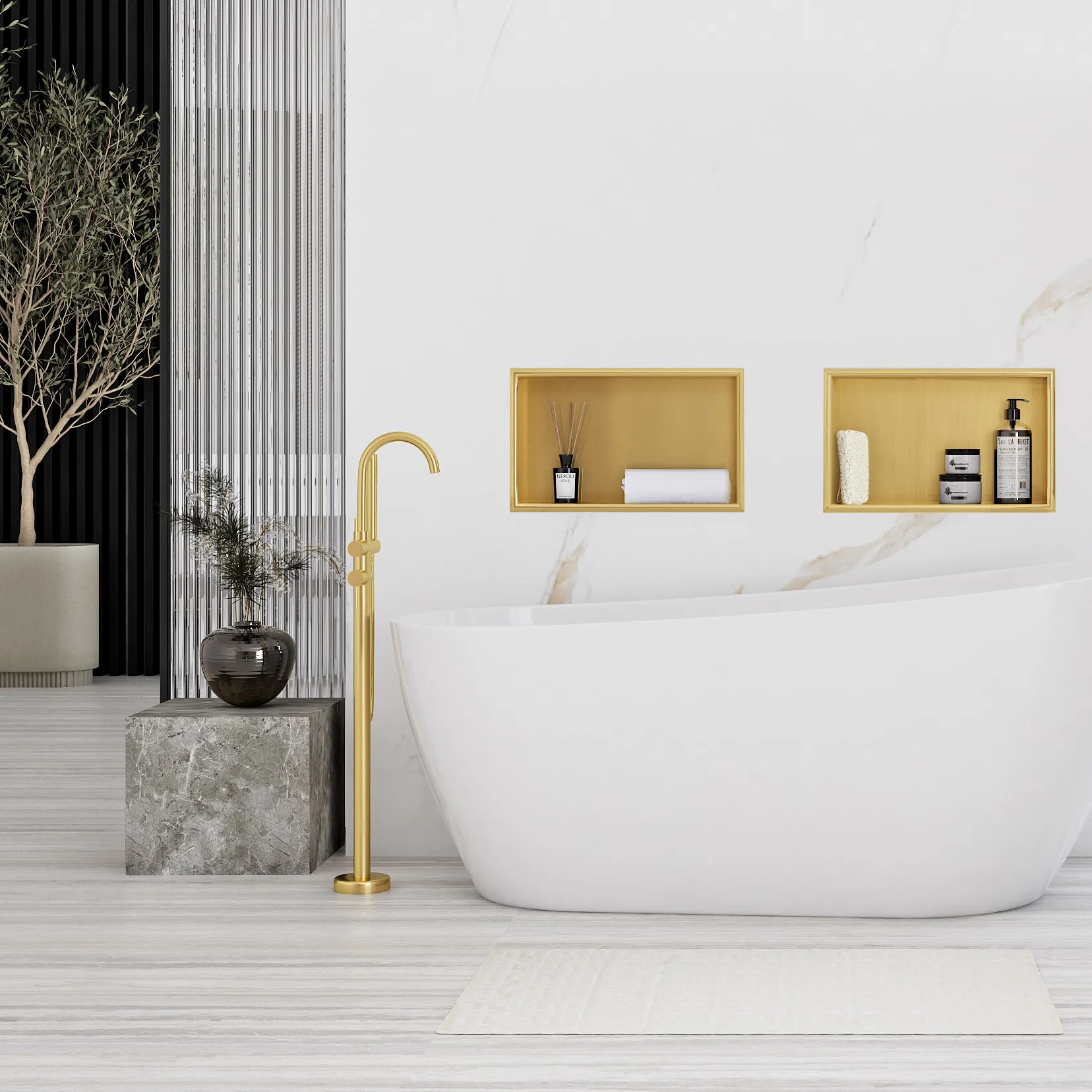 Raft baie mărime 30x45 cm culoare auriu periat model dreptunghiular încastrat în perete Gold Brushed [6]