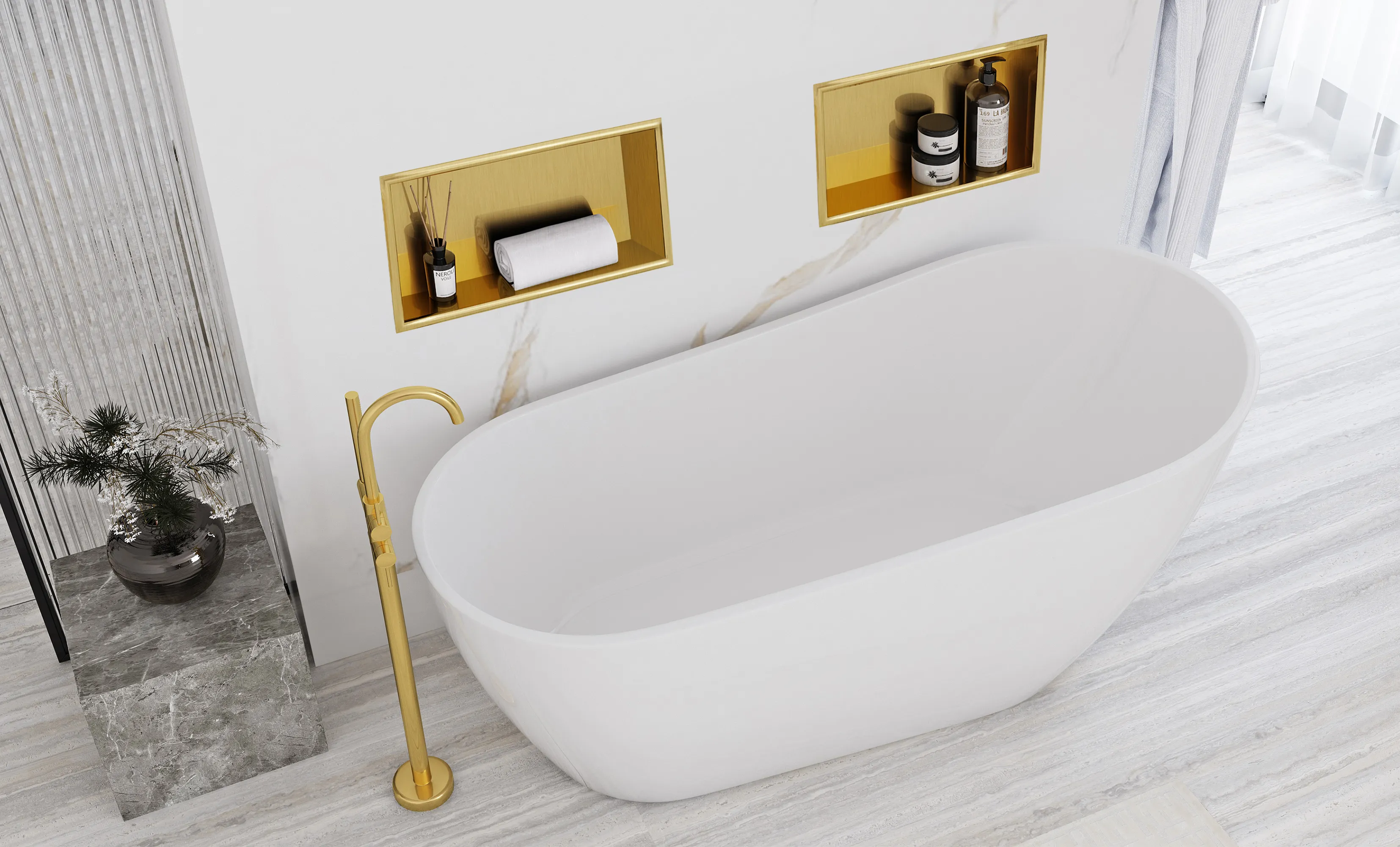 Raft baie mărime 30x45 cm culoare auriu periat model dreptunghiular încastrat în perete Gold Brushed [5]