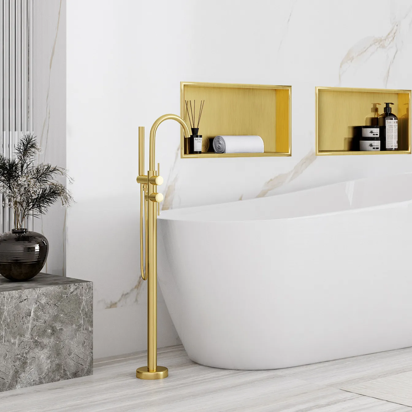 Raft baie mărime 30x45 cm culoare auriu periat model dreptunghiular încastrat în perete Gold Brushed [7]