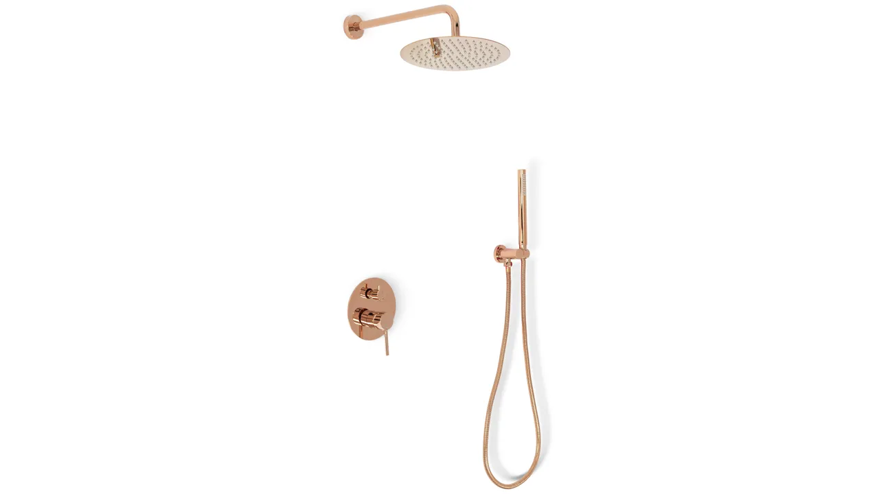 Set de duș încastrat în perete finisaj roz auriu înălțime 16 cm model Lungo Pink Gold [4]