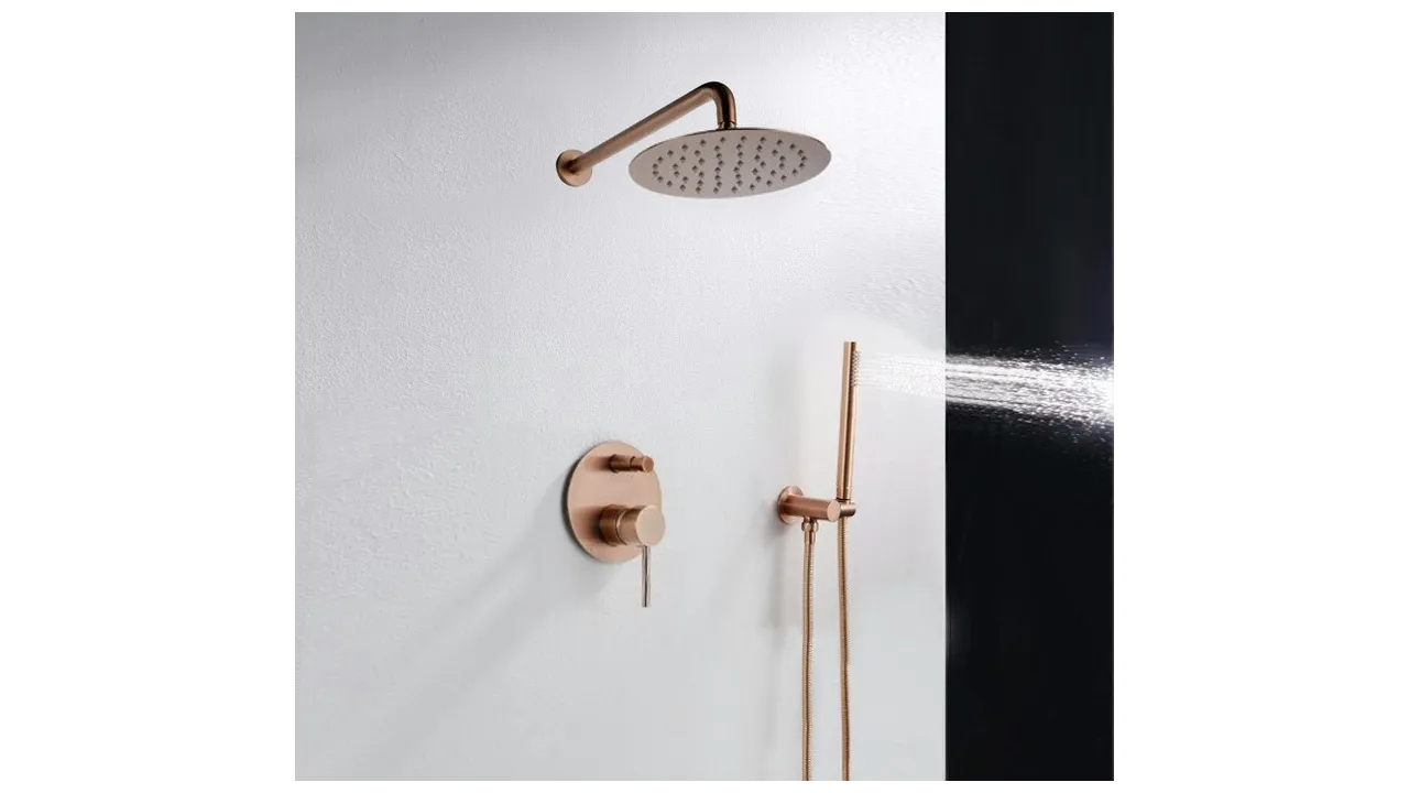 Set de duș încastrat în perete finisaj roz auriu înălțime 16 cm model Lungo Pink Gold [2]