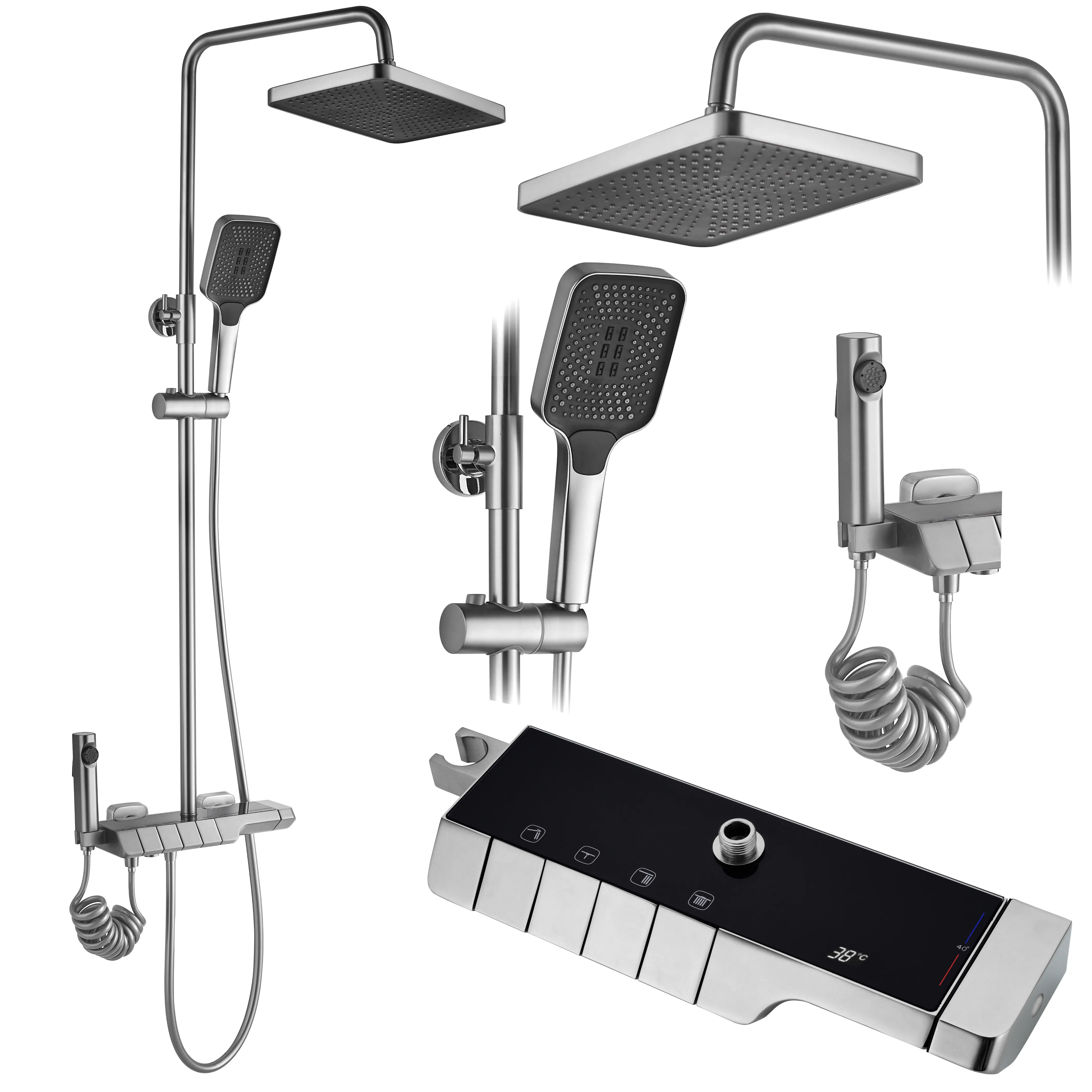 Set de duș culoare crom periat înălțime 115 cm material alamă model Rob Brushed Chrome [2]