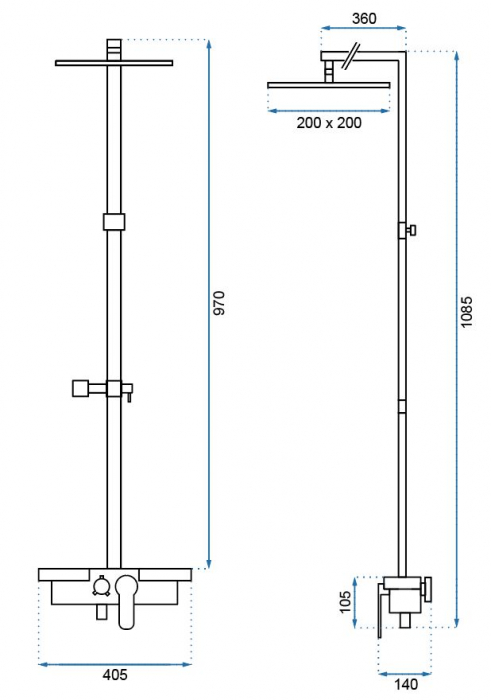 Set de duș culoare crom înălțime 108 cm material alamă model Lucas Chrome [6]
