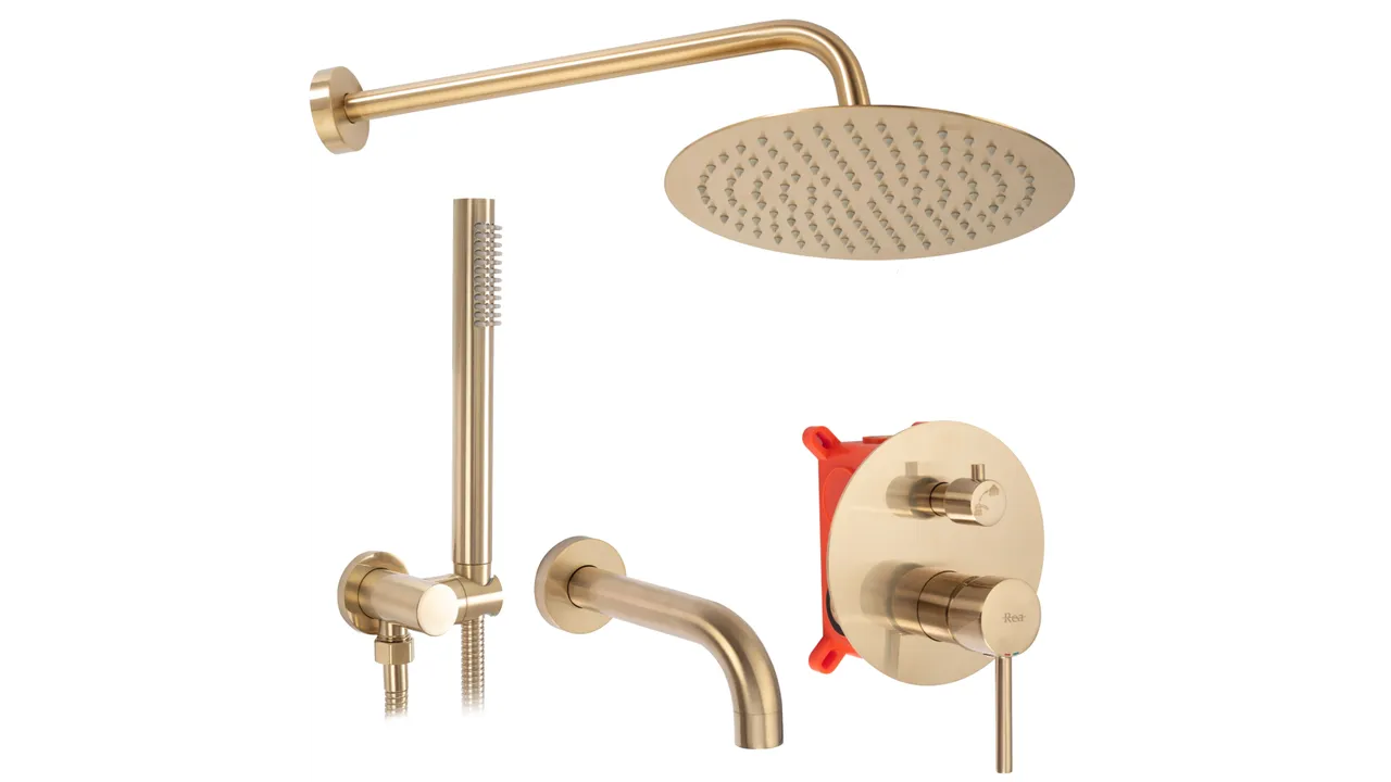 Set de duș încastrat în perete culoare auriu periat înălțime 16 cm model Lungo Spout Gold Brushed [1]