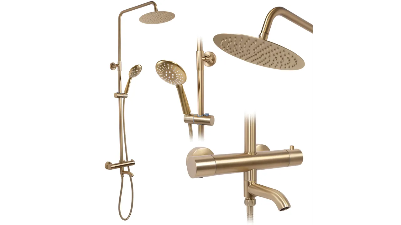 Set de duș cu termostat culoare auriu periat înălțime 117 cm model Lungo Gold Brushed [2]