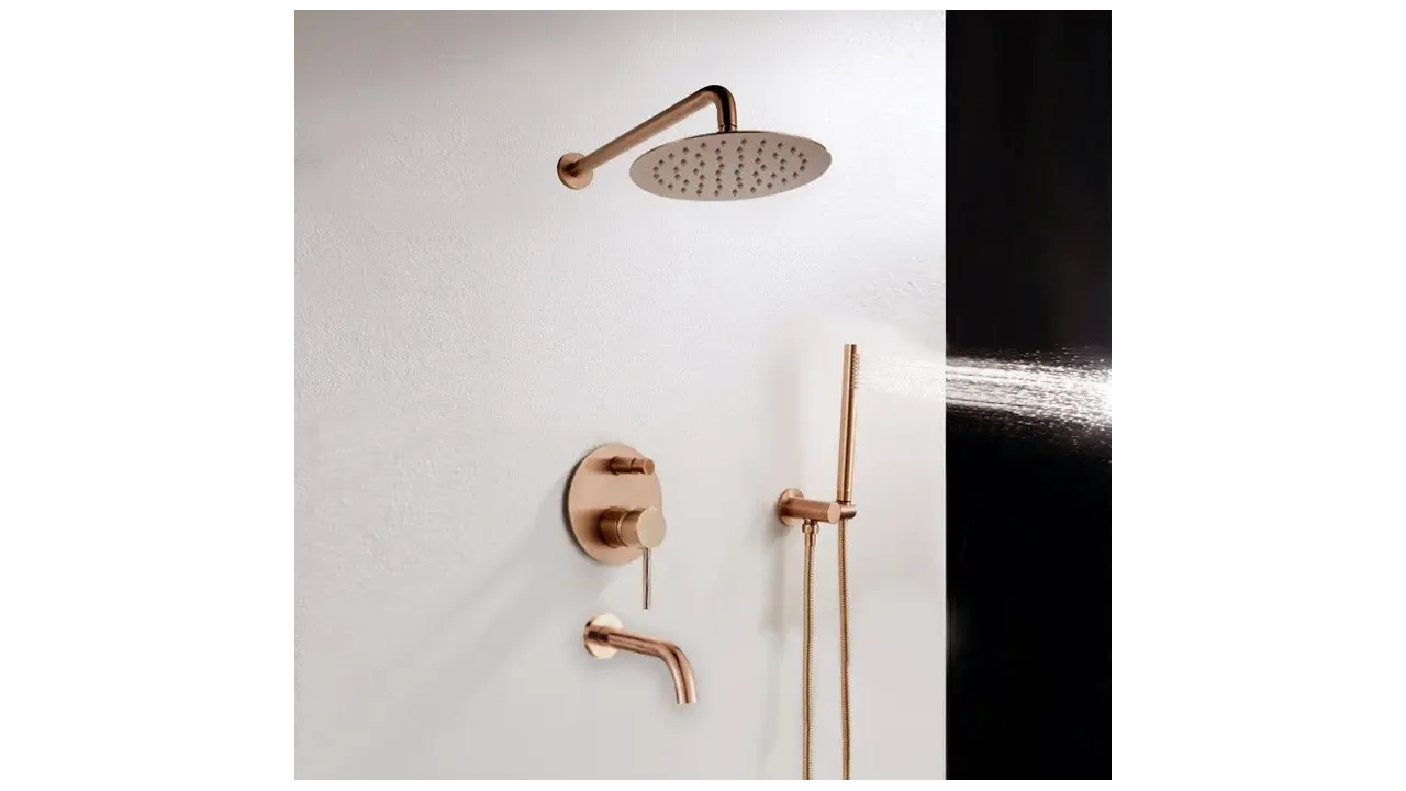 Set de duș încastrat în perete finisaj roz auriu înălțime 16 cm model Lungo Spout Pink Gold [3]
