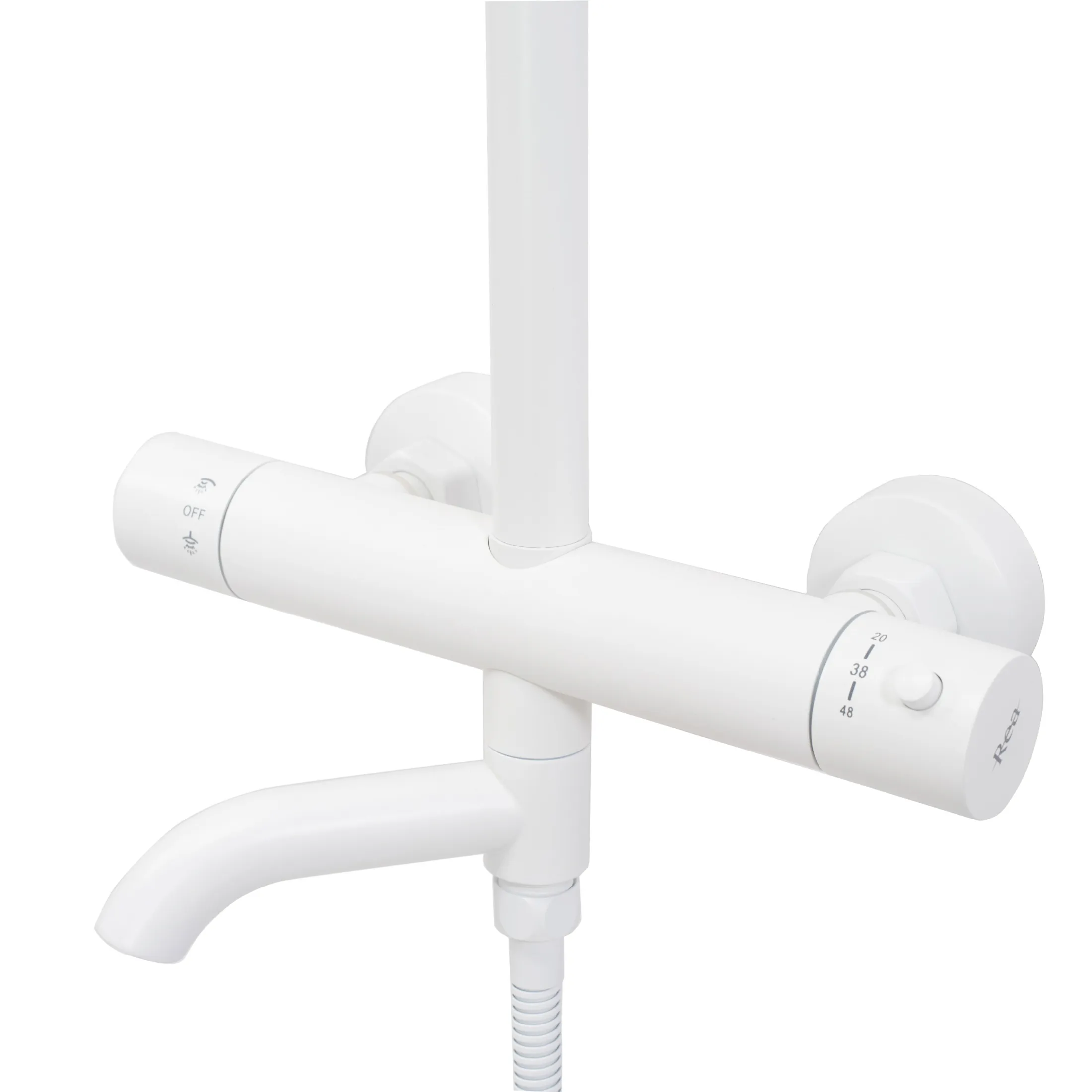 Set de duș cu termostat finisaj alb mat înălțime 117 cm material alamă/ABS model Lungo White Matt [6]
