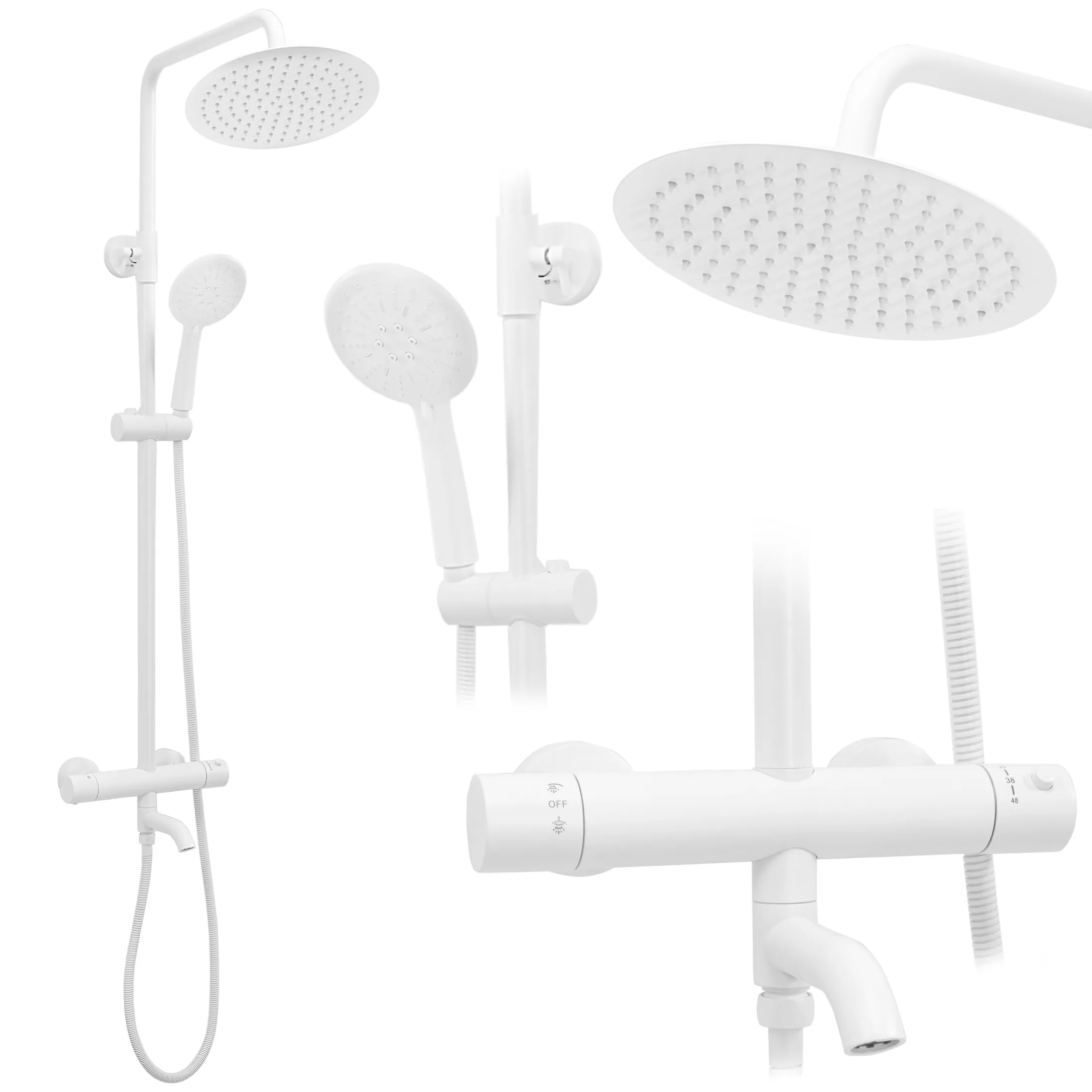 Set de duș cu termostat finisaj alb mat înălțime 117 cm material alamă/ABS model Lungo White Matt [4]