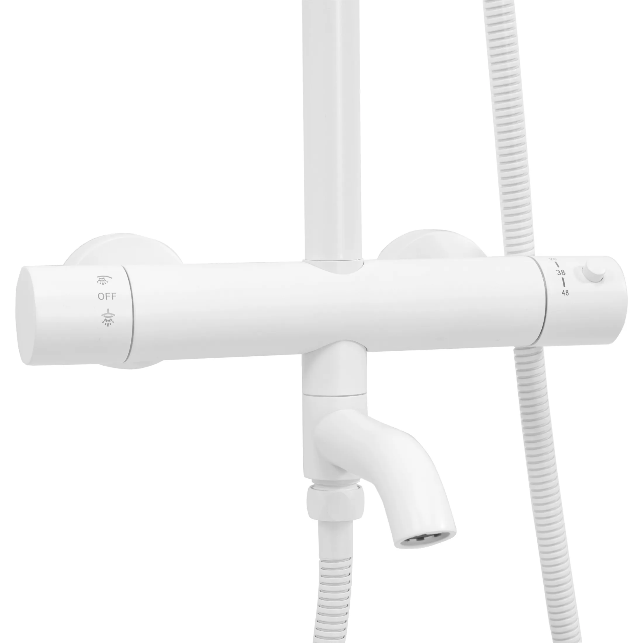Set de duș cu termostat finisaj alb mat înălțime 117 cm material alamă/ABS model Lungo White Matt [7]