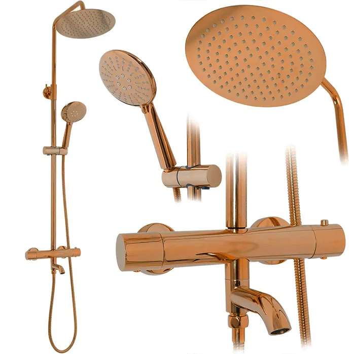 Set de duș cu termostat finisaj roz auriu înălțime 117 cm model Lungo Pink Gold [2]