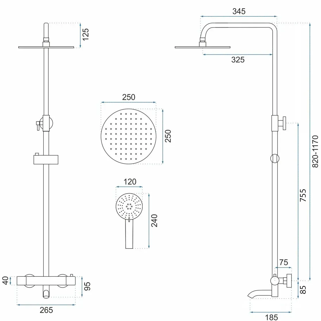 Set de duș cu termostat finisaj roz auriu înălțime 117 cm model Lungo Pink Gold [7]