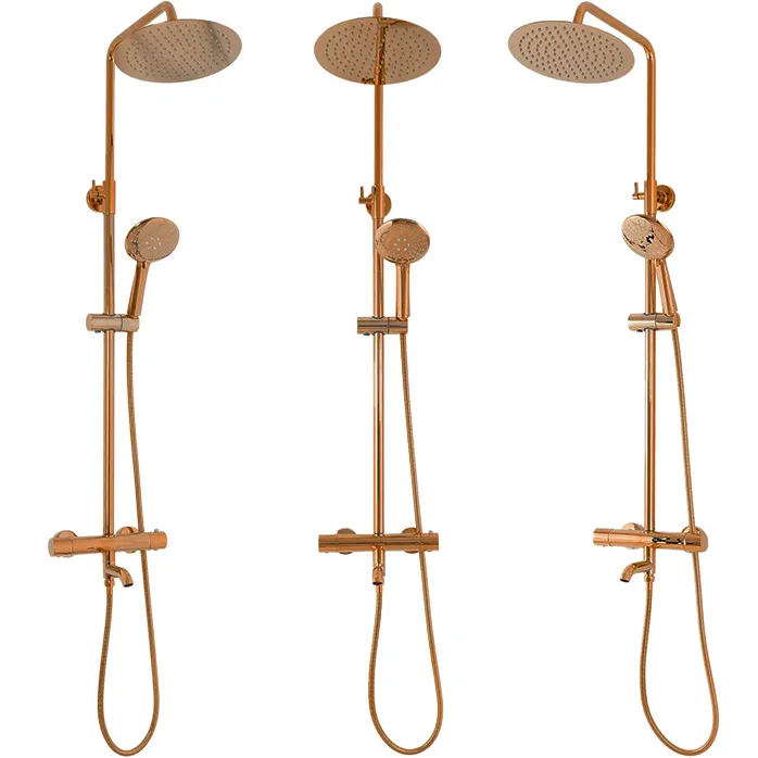 Set de duș cu termostat finisaj roz auriu înălțime 117 cm model Lungo Pink Gold [4]