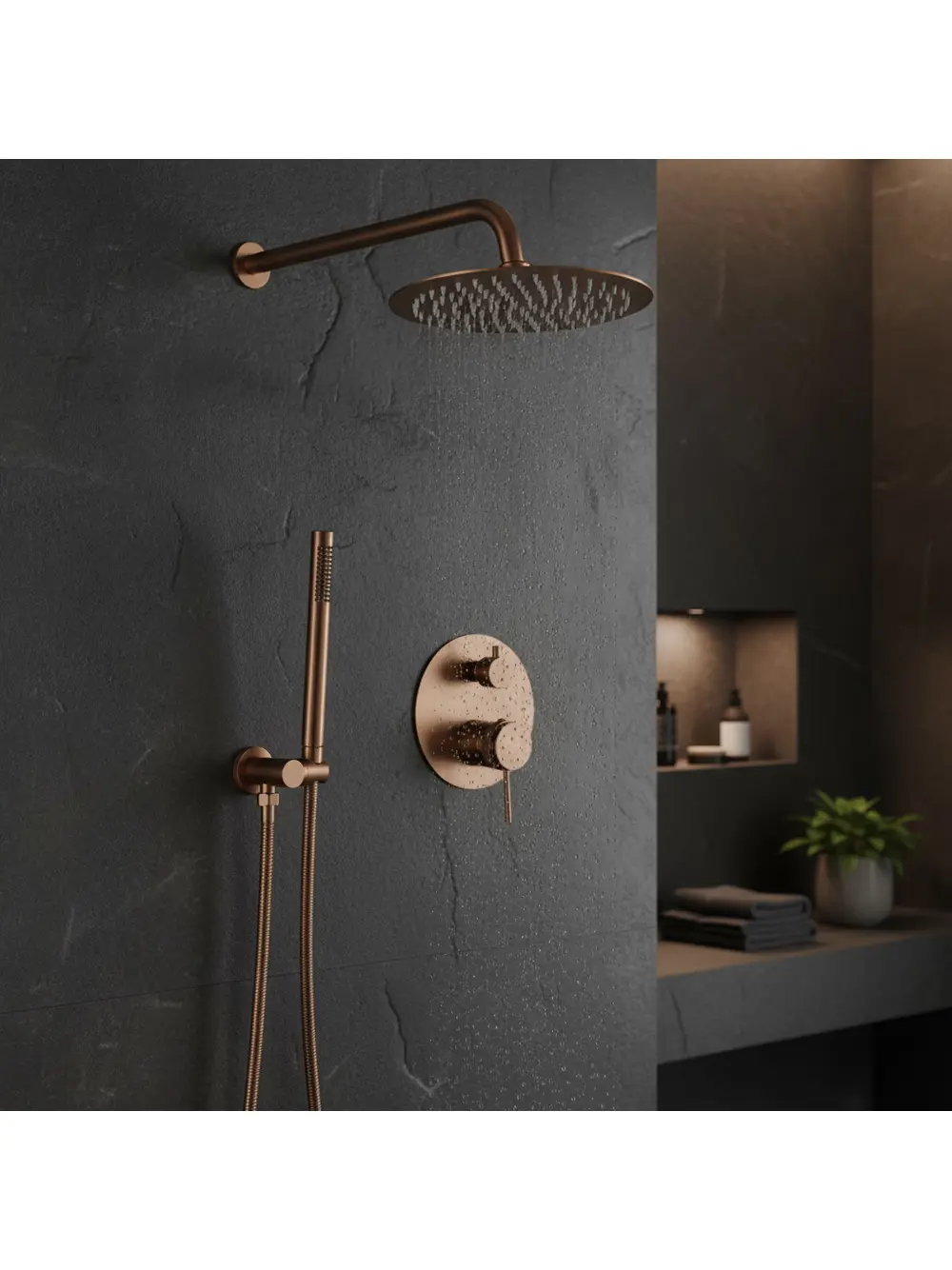 Set de duș  finisaj cupru periat înălțime 15.5 cm model Lungo Grip Brushed Copper [4]