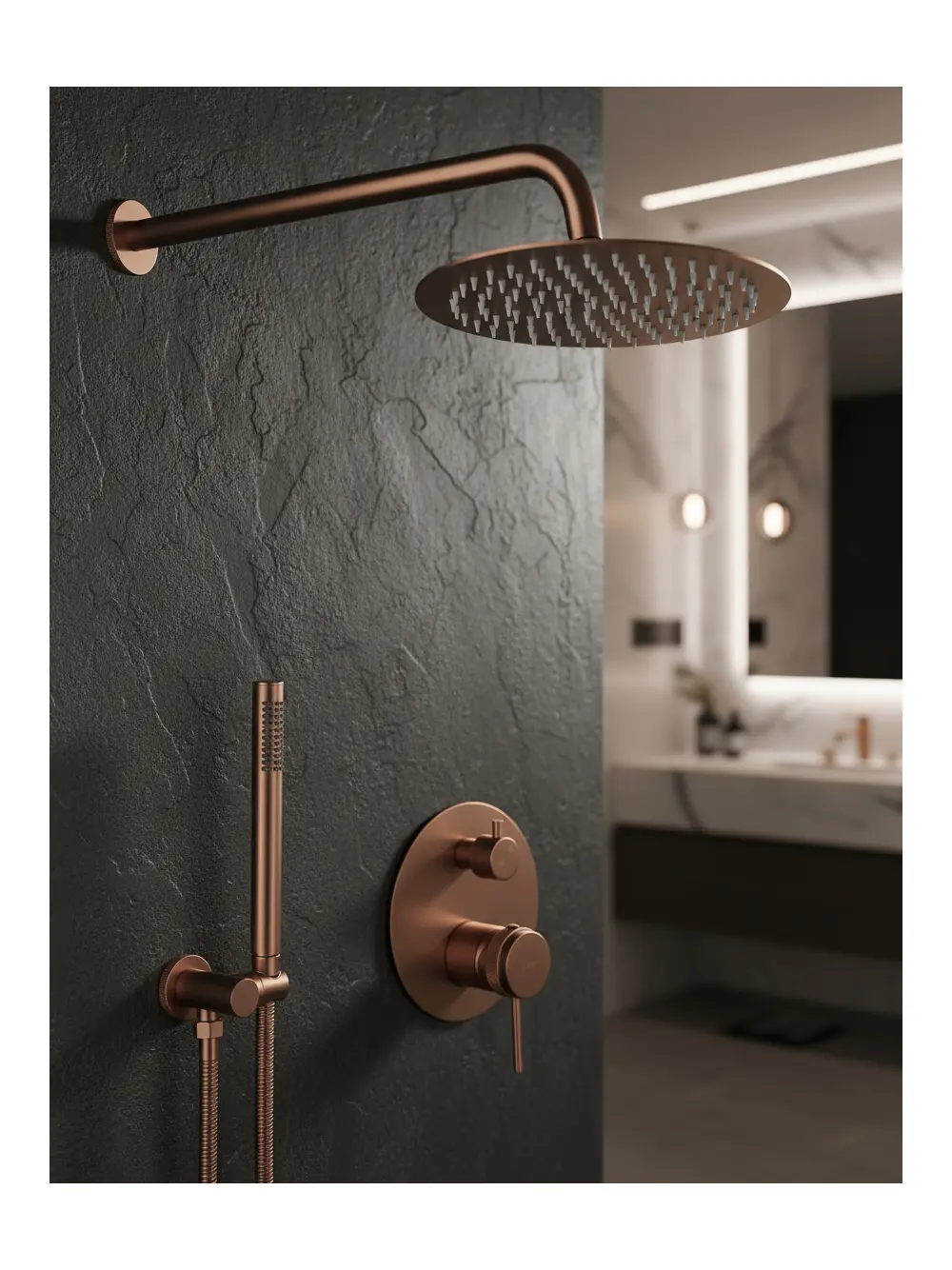 Set de duș  finisaj cupru periat înălțime 15.5 cm model Lungo Grip Brushed Copper [5]