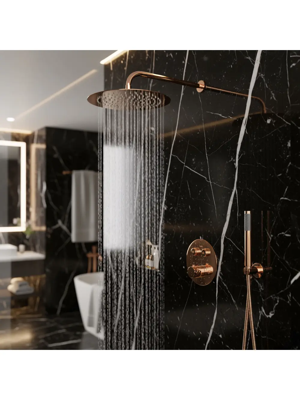 Set de duș cu termostat finisaj cupru lucios model Lungo Diamond Copper [3]