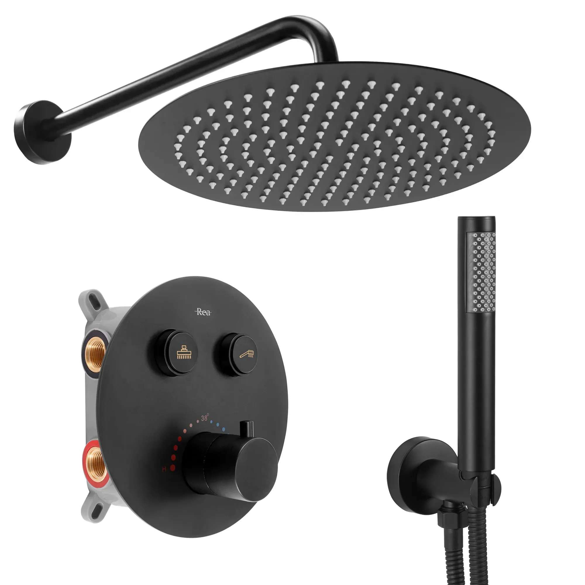 Set de duș cu termostat finisaj negru mat înălțime 18 cm model Lungo Black Matt [1]