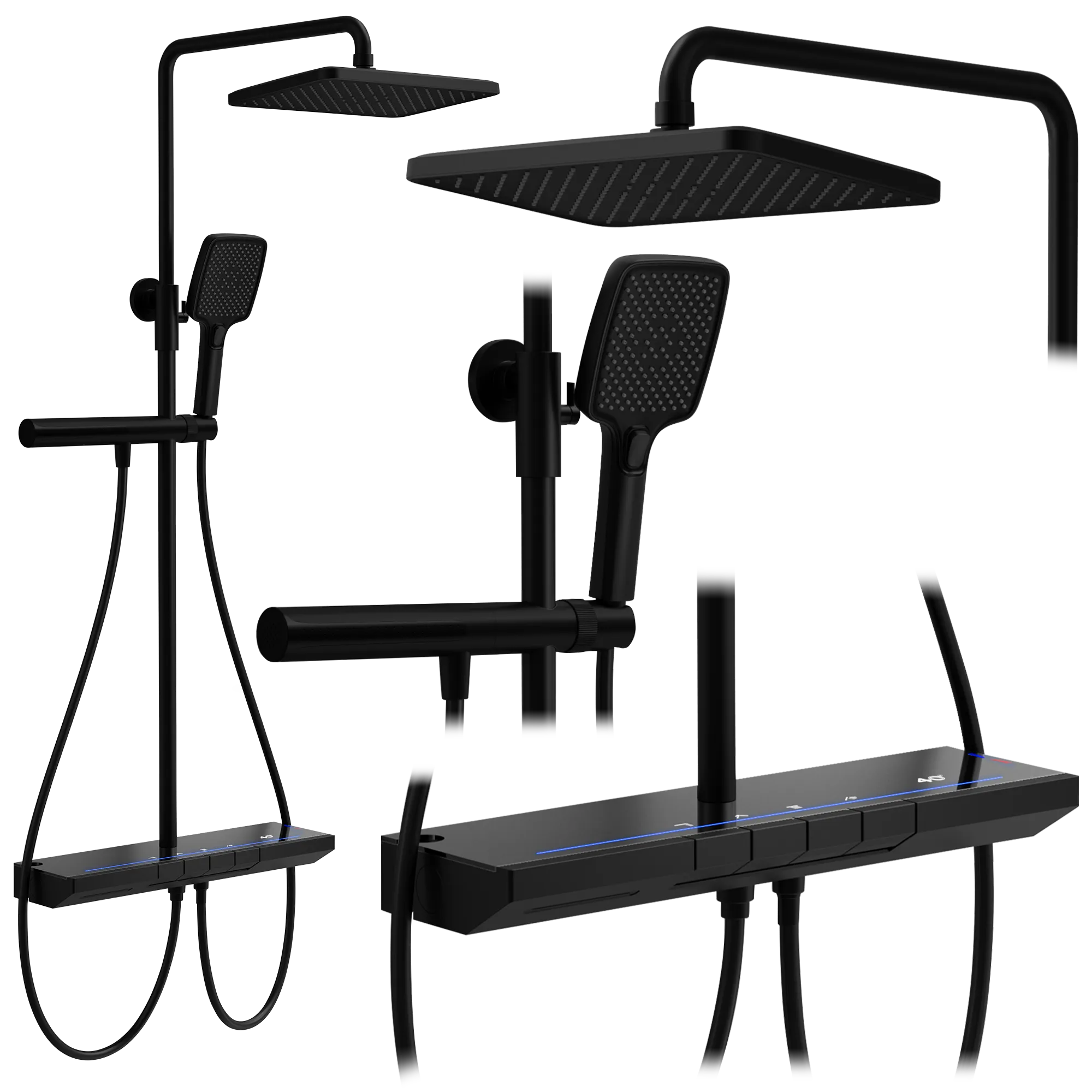 Set de duș cu termostat finisaj negru mat înălțime 102 cm model Pedro Black [2]
