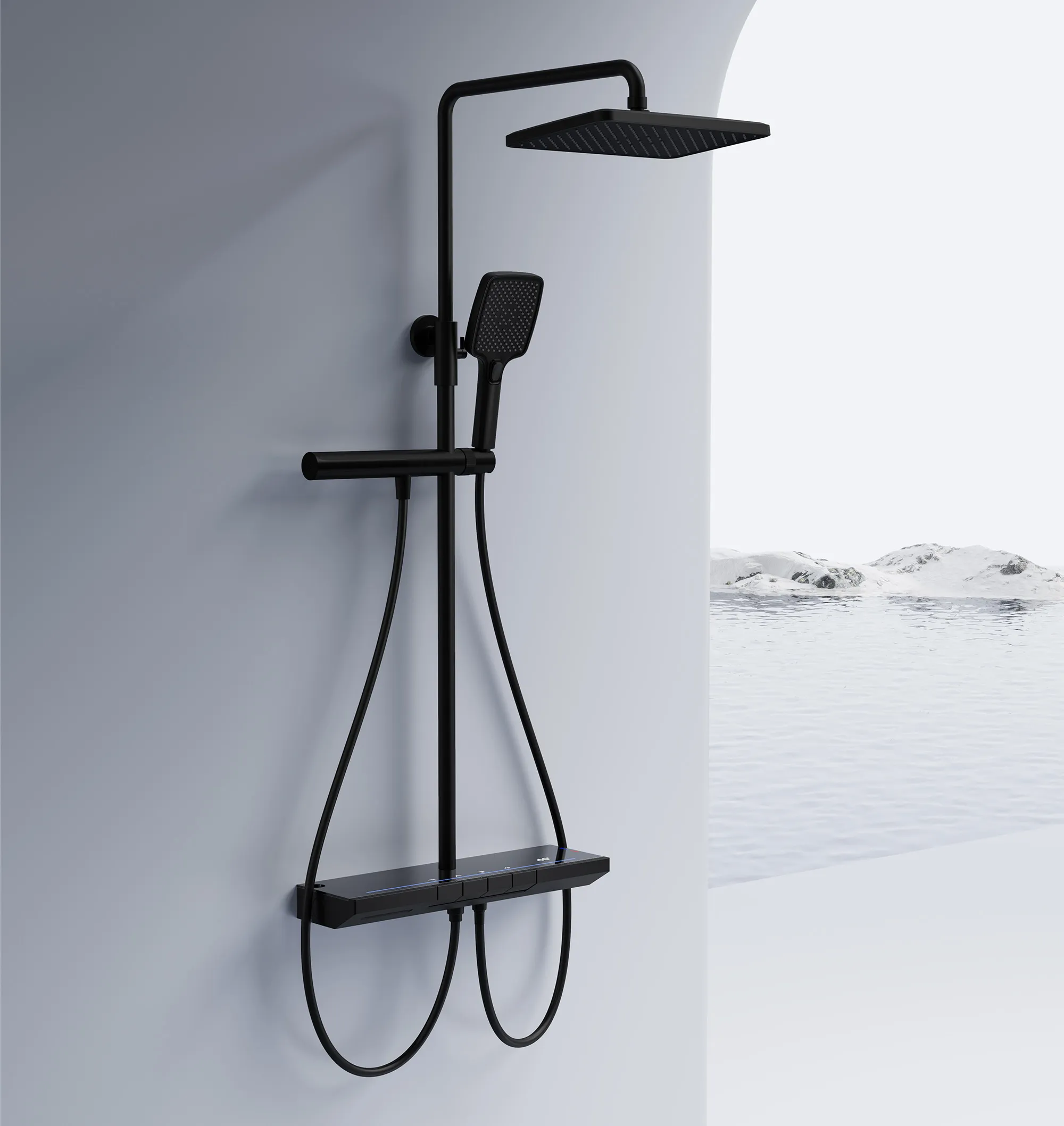 Set de duș cu termostat finisaj negru mat înălțime 102 cm model Pedro Black [4]