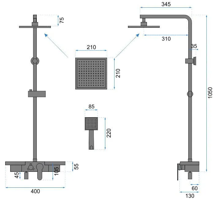Set de duș culoare auriu înălțime 105 cm material alamă/ABS model Bravo Gold [6]