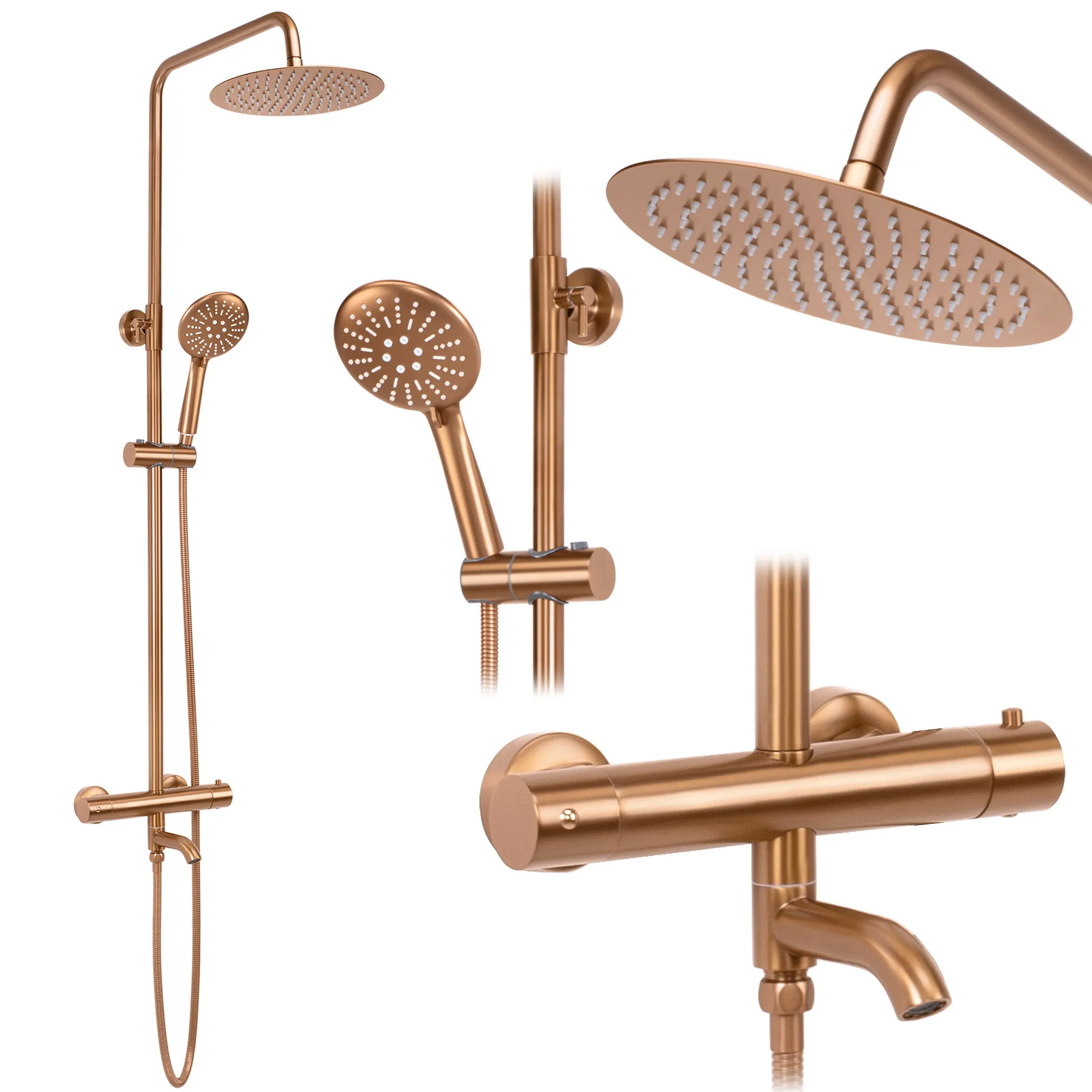 Set de duș cu termostat finisaj cupru periat înălțime 117 cm model Lungo Copper Brushed [3]