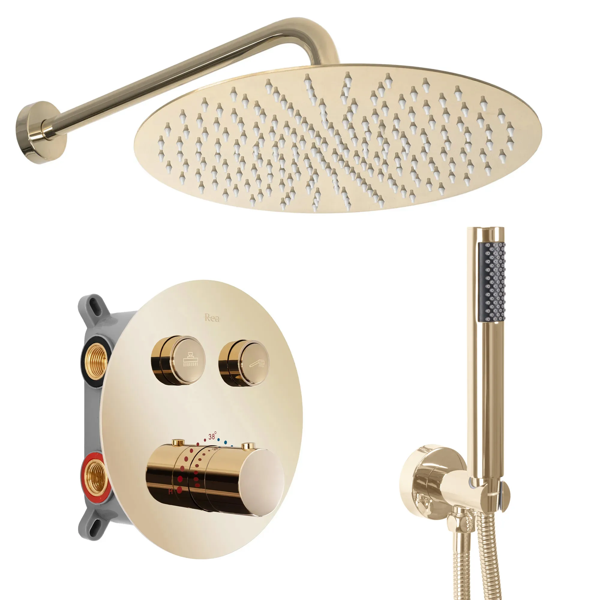 Set de duș cu termostat culoare auriu lucios înălțime 17 cm material alamă model Lungo Gold [1]