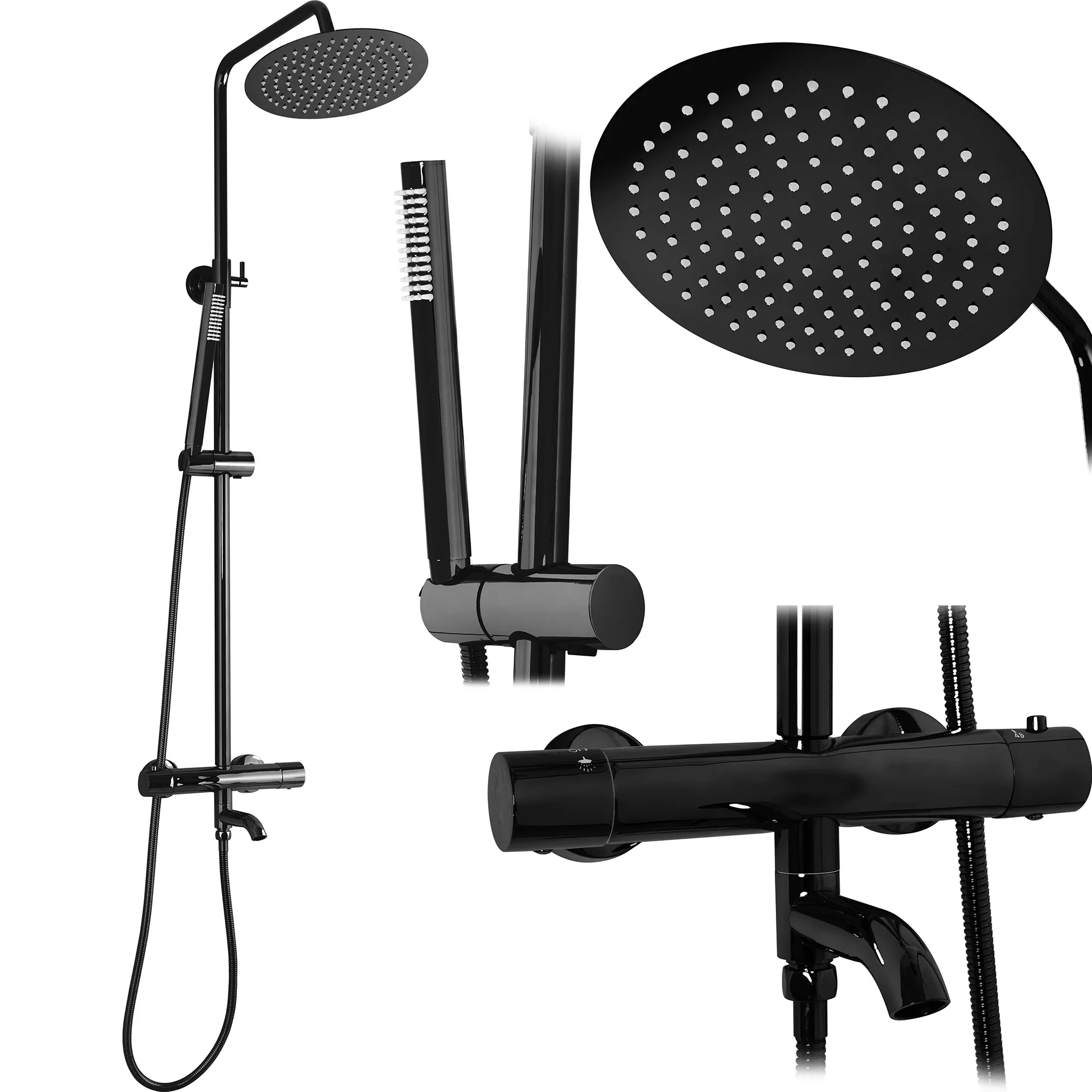 Set de duș cu termostat culoare negru metalic înălțime 117 cm material alamă/ABS model Lungo Black Metalic [3]