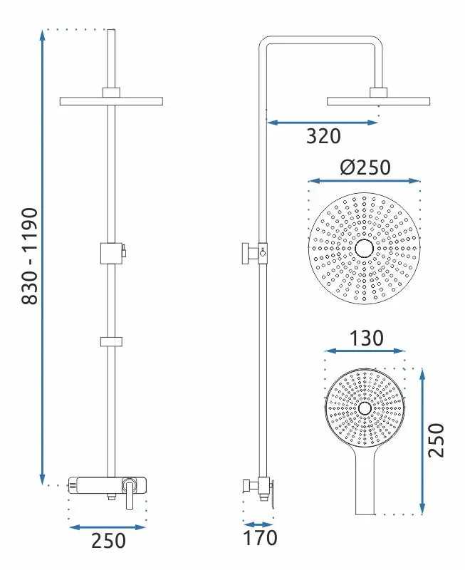 Set de duș culoare crom înălțime 119 cm material alamă/ABS model Rebel Chrome [6]