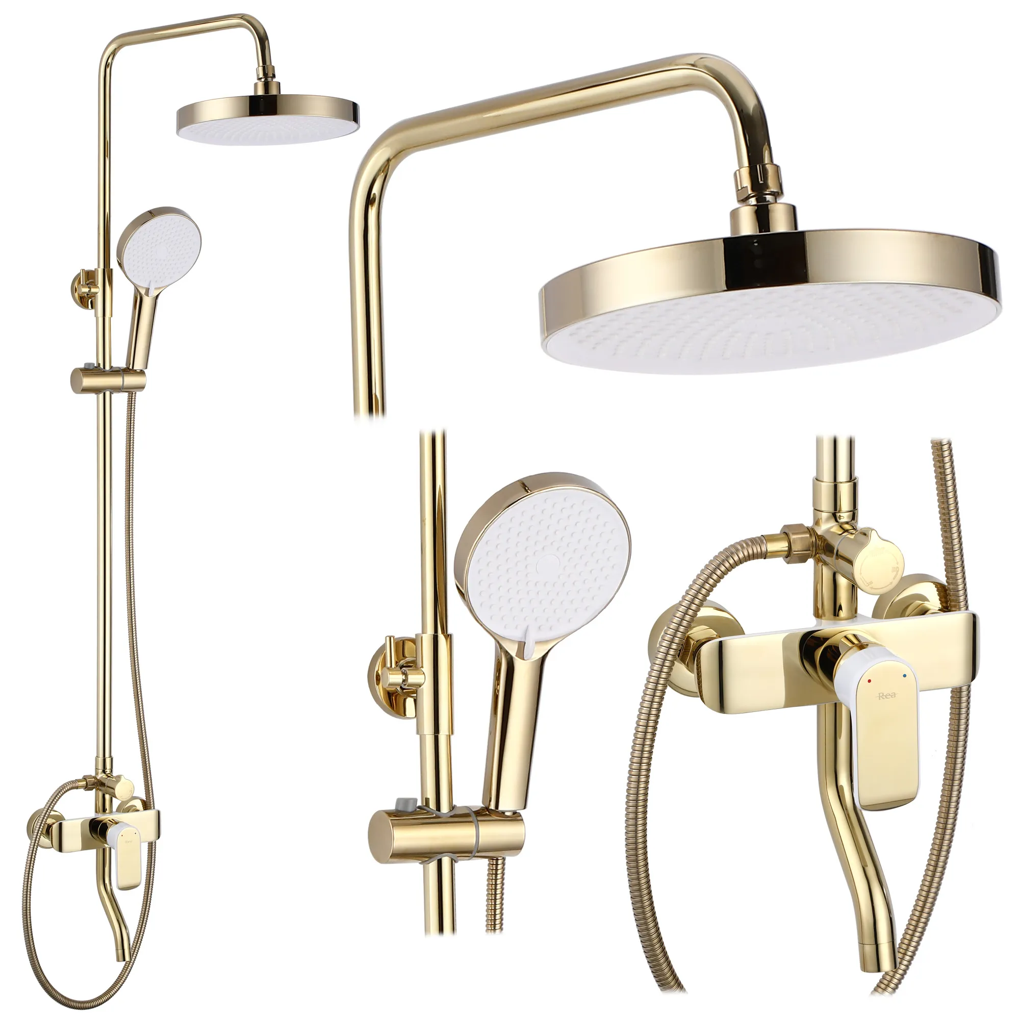 Set de duș culoare auriu și alb înălțime 144 cm material alamă/ABS model Bloom White Gold [2]