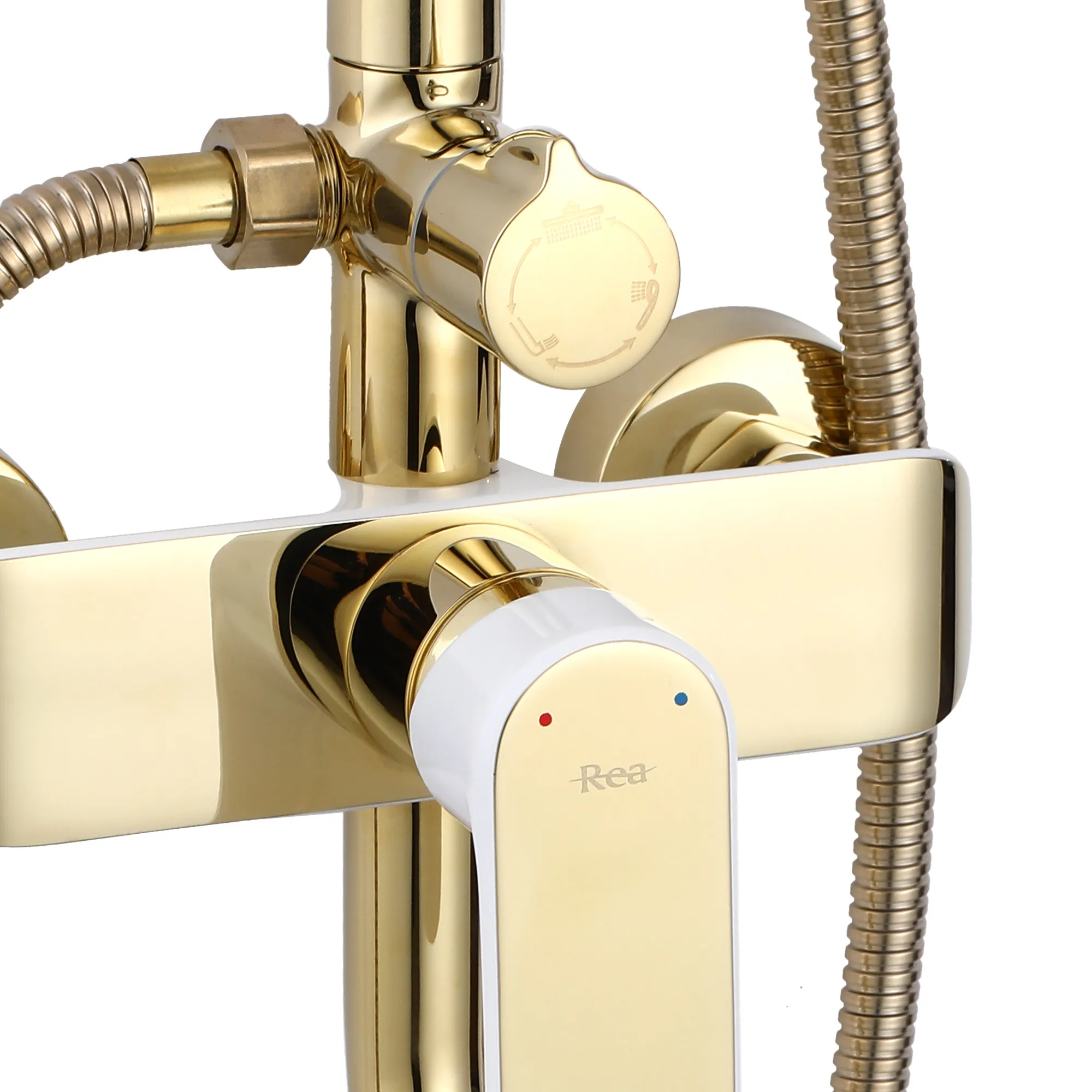 Set de duș culoare auriu și alb înălțime 144 cm material alamă/ABS model Bloom White Gold [5]