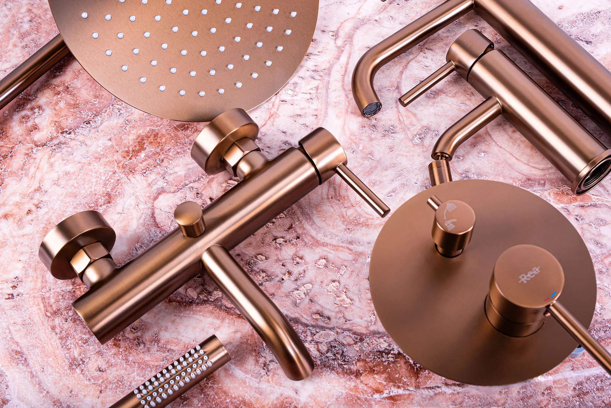 Set de duș încastrat finisaj cupru periat înălțime 16 cm material alamă model Lungo Copper Brushed [5]