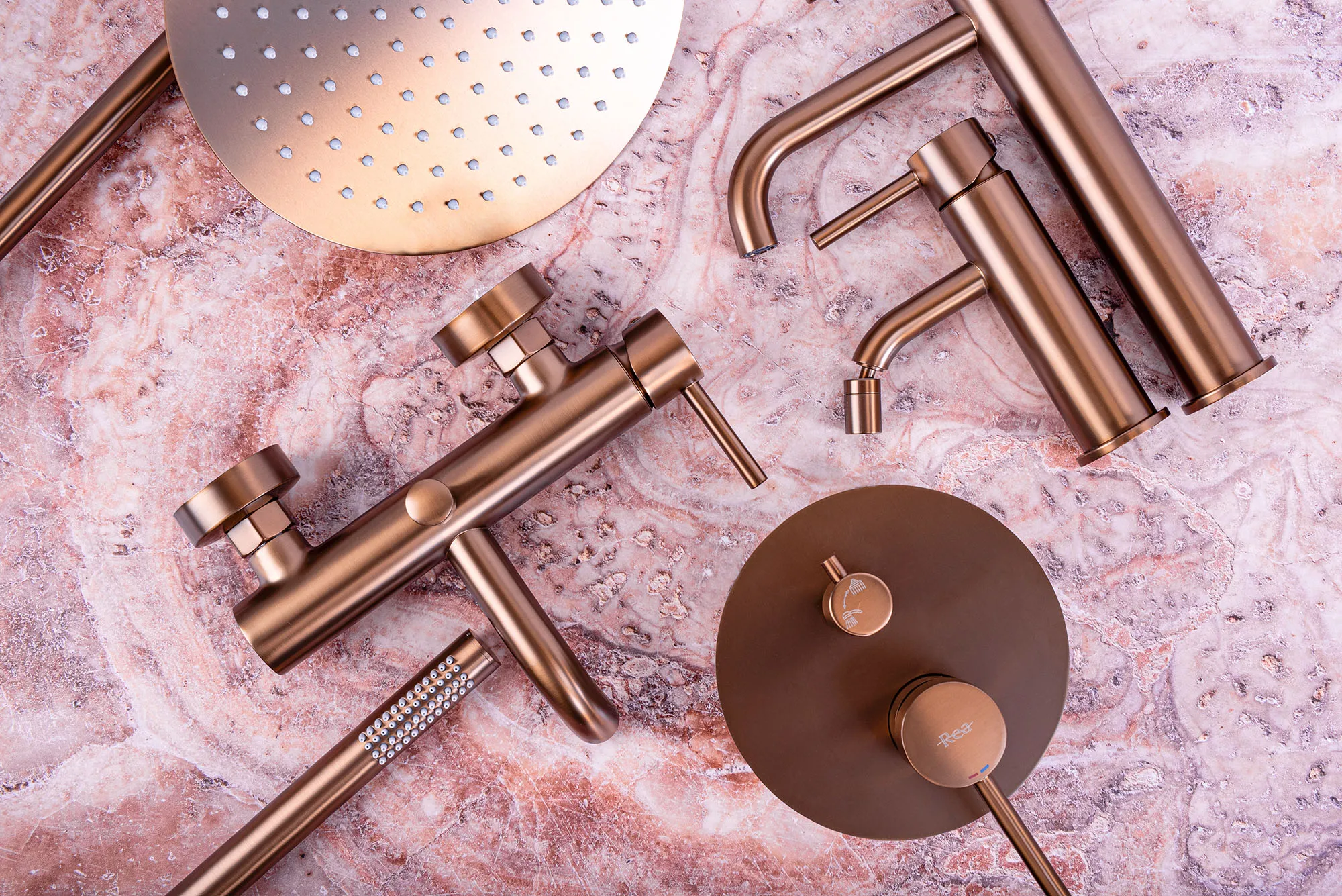Set de duș încastrat finisaj cupru periat înălțime 16 cm material alamă model Lungo Copper Brushed [7]