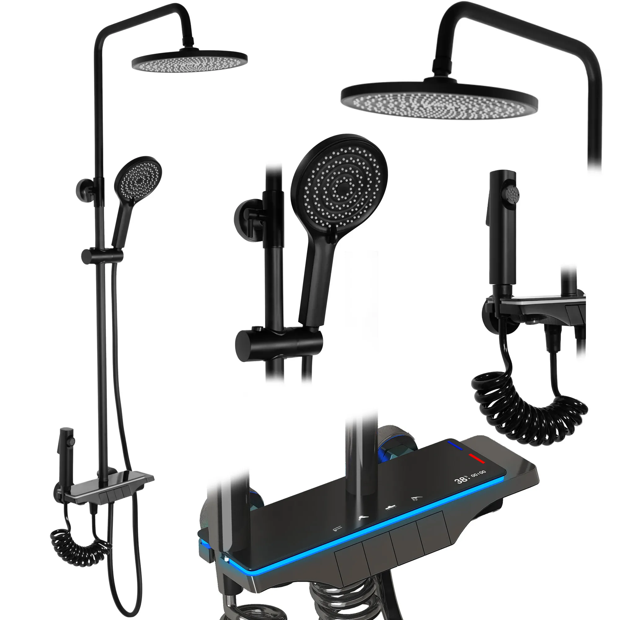 Set de duș culoare negru mat înălțime 120 cm material alamă/ABS model Savio Led Black [2]