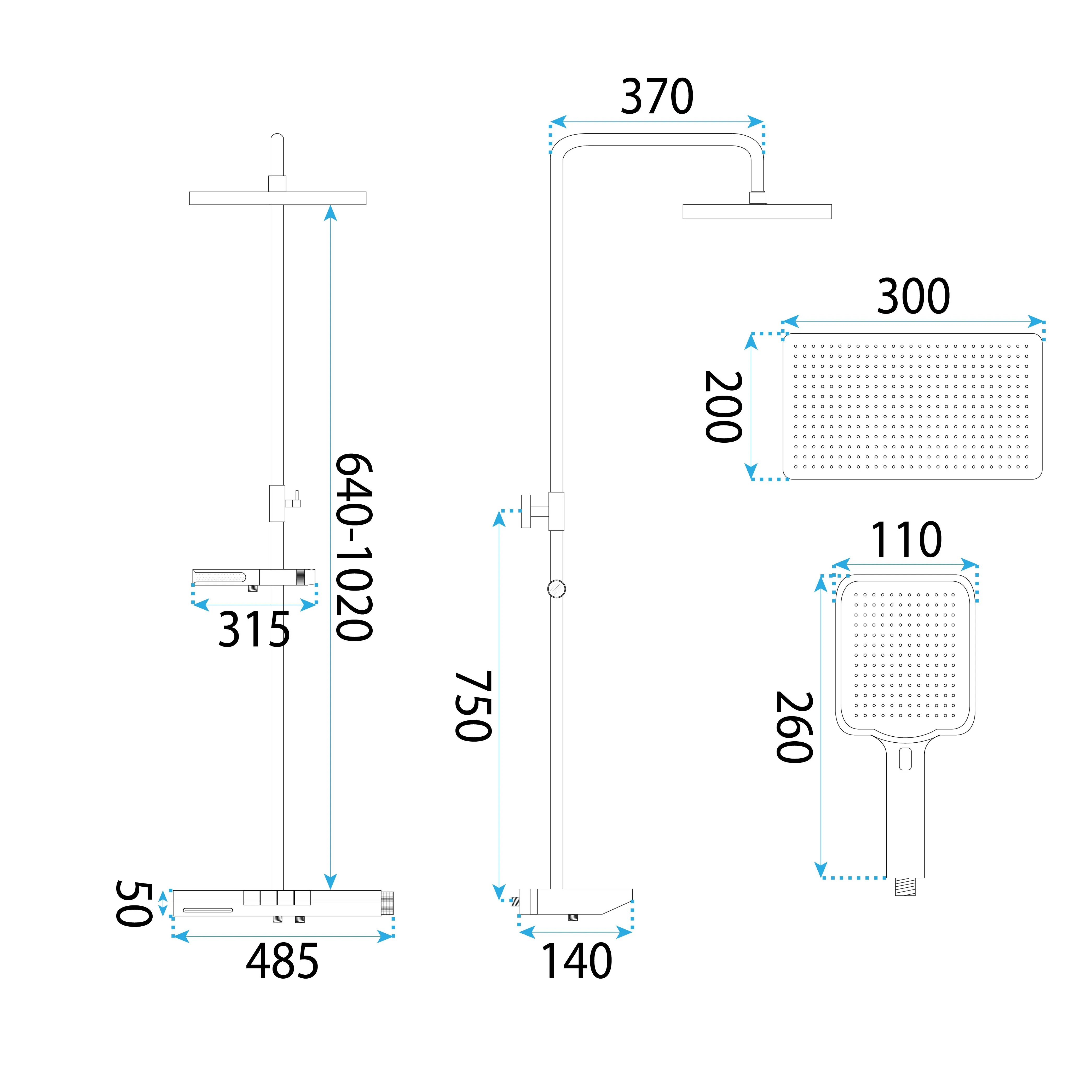 Set de duș cu termostat finisaj titanium înălțime 102 cm model Pedro Titanium [8]