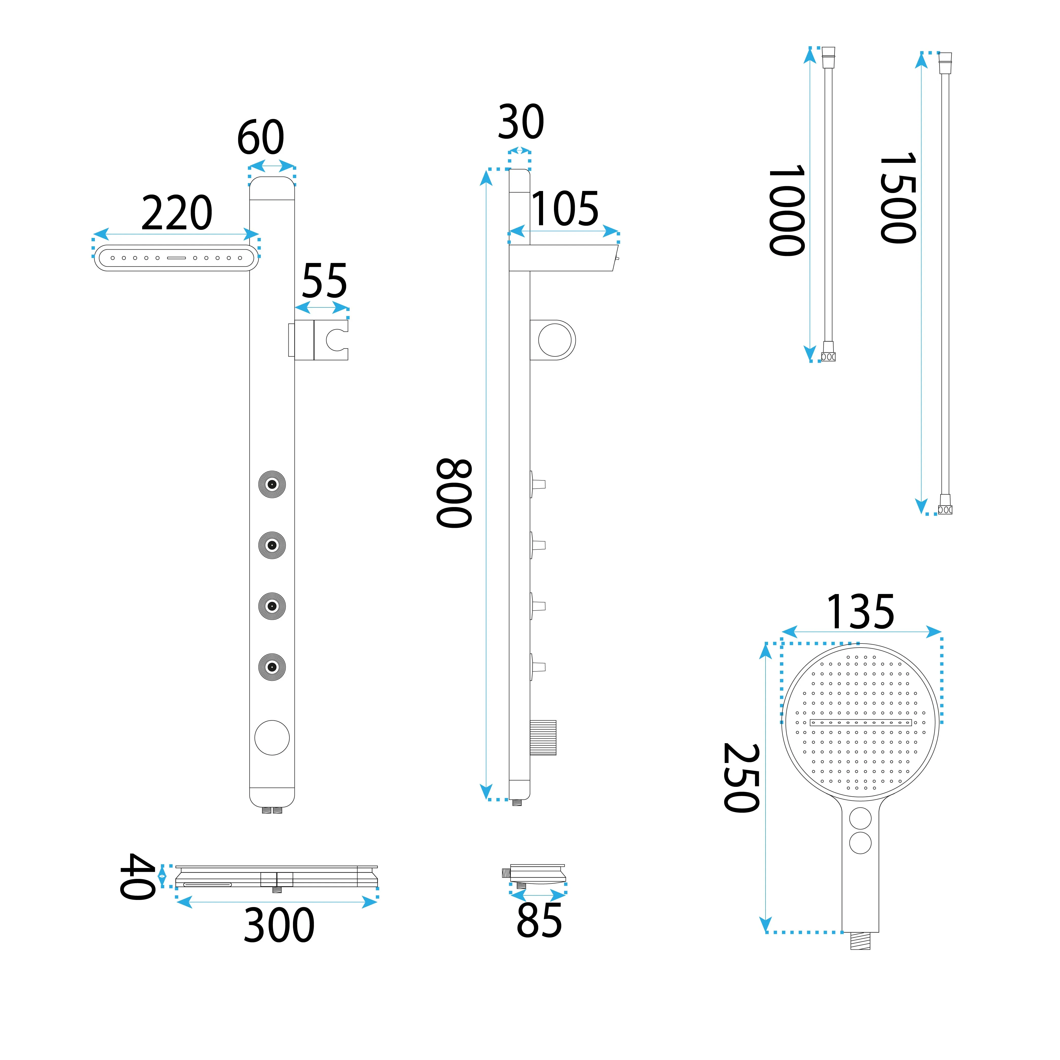 Set de duș finisaj titanium înălțime 80 cm model Karl Titanium [7]