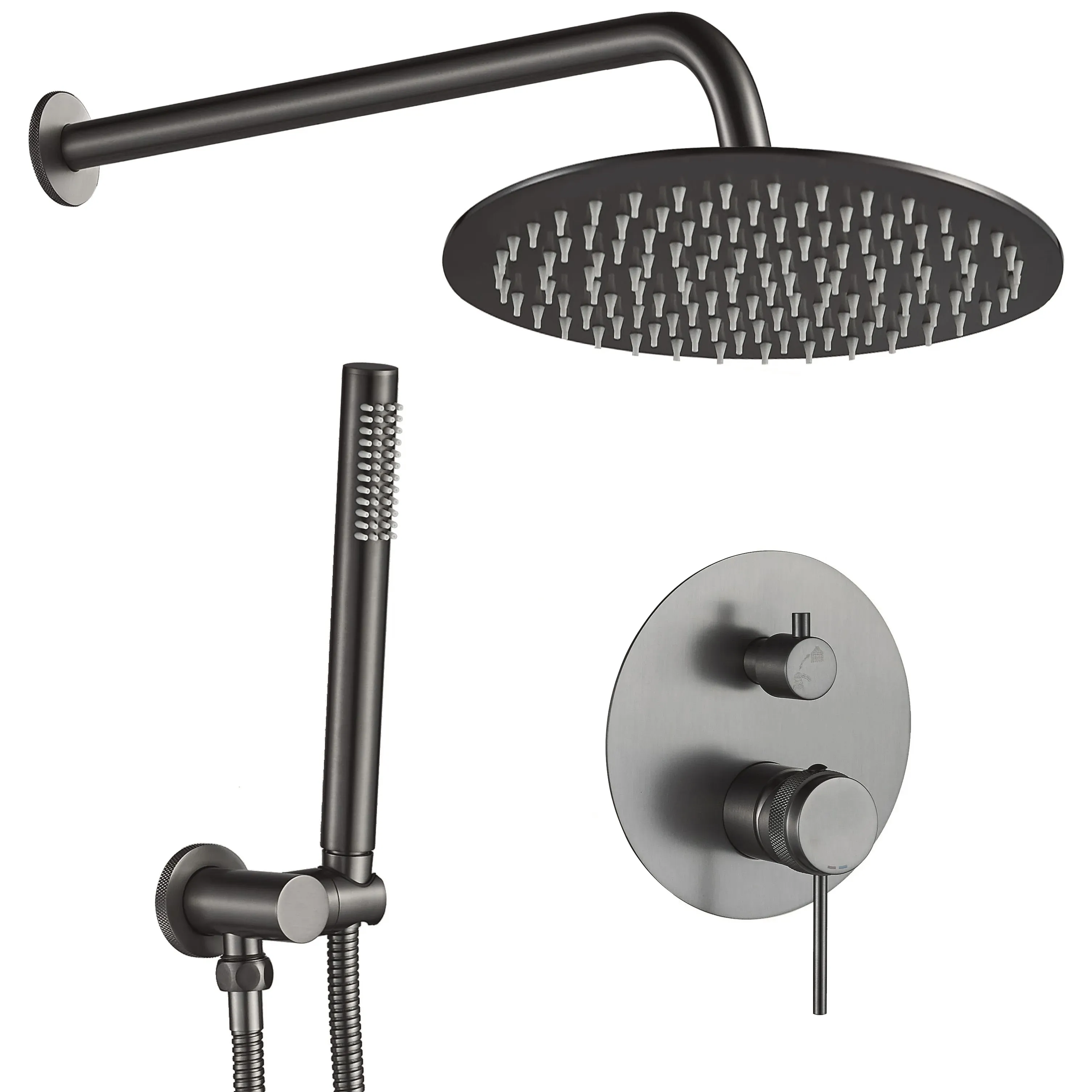 Set de duș încastrat culoare titanium material alamă înălțime 16 cm model Lungo Grip Gun Grey [1]