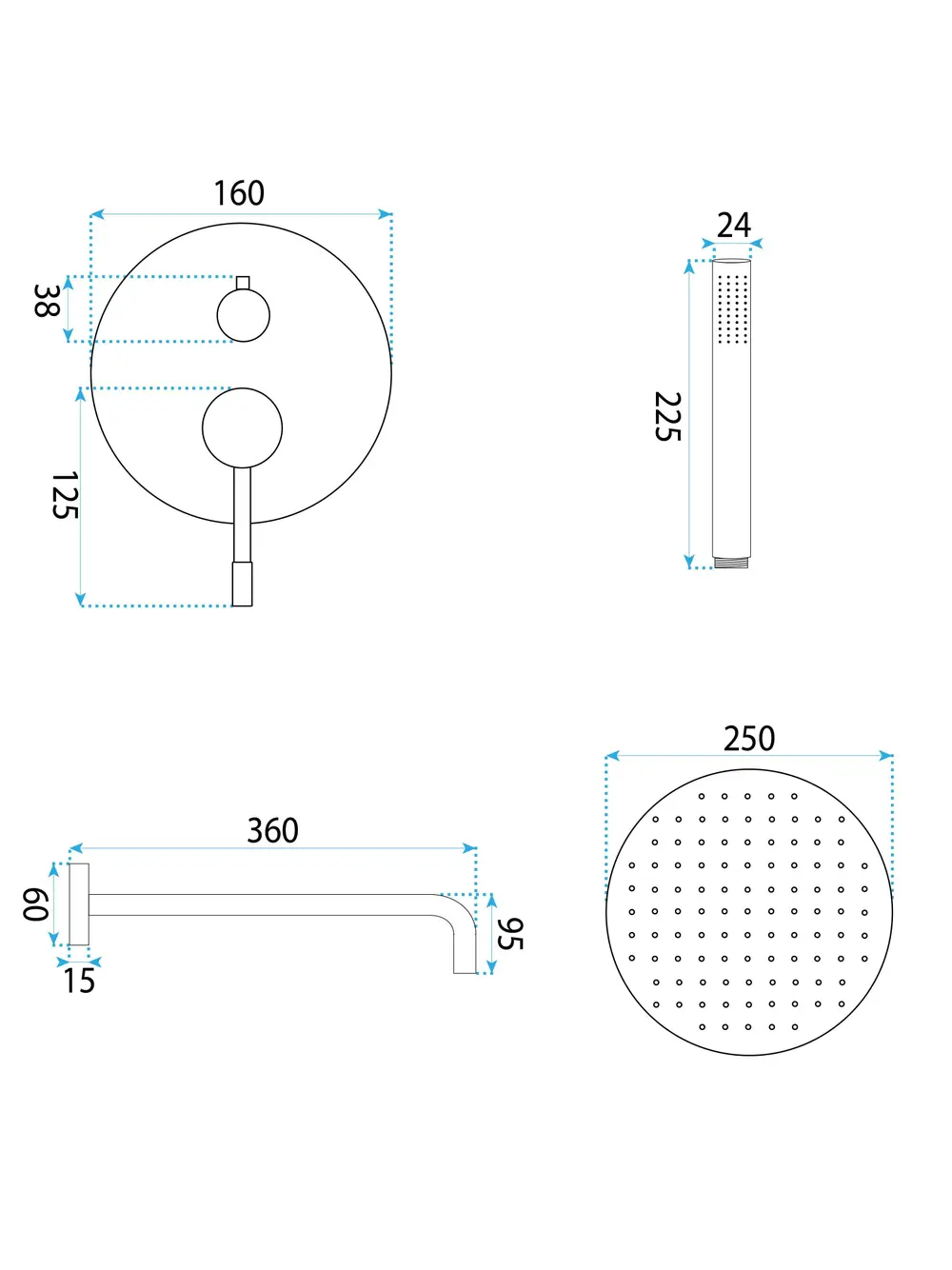 Set de duș încastrat finisaj cupru lucios model Lungo Diamond Copper [6]