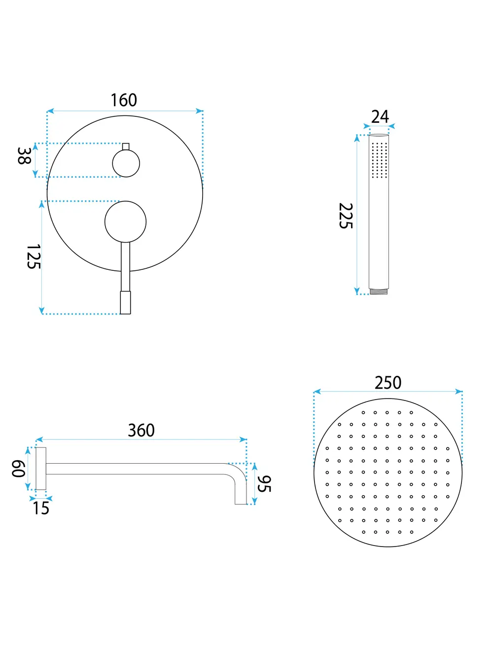 Set de duș încastrat finisaj crom lucios model Lungo Diamond Chrome [6]
